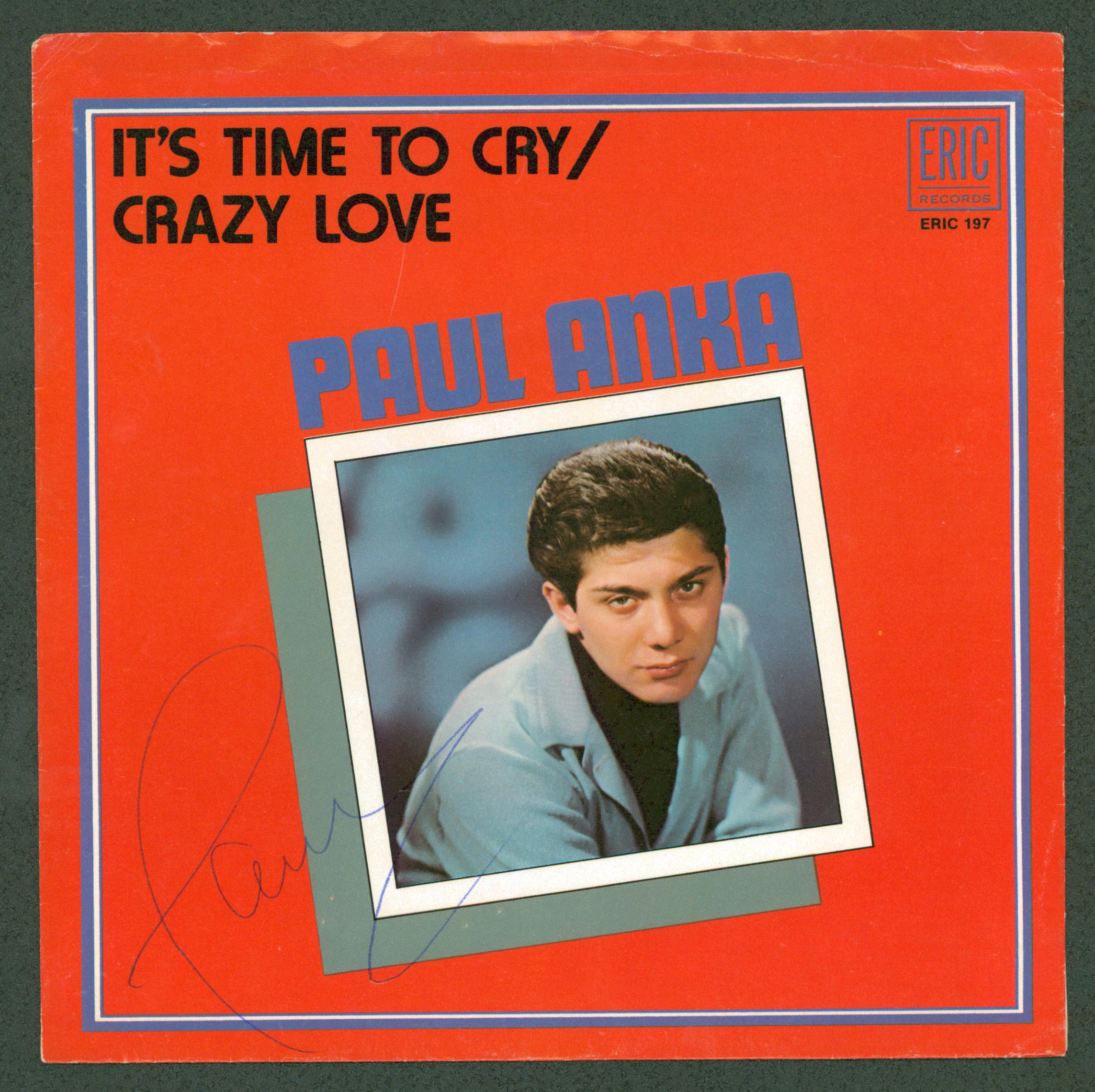 Paul Anka Authentic Signed It's Time To Cry 45 RPM Album Cover BAS #BG83011