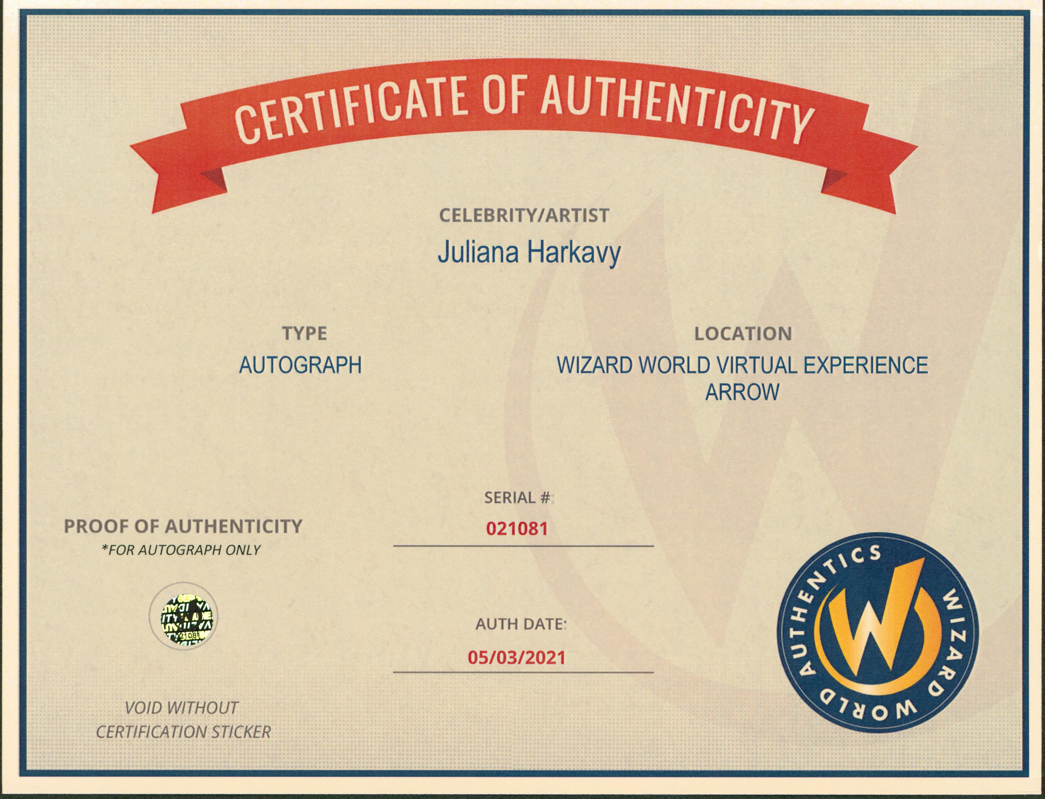 Juliana Harkavy Arrow Authentic Signed 8x10 Photo Wizard World #021081