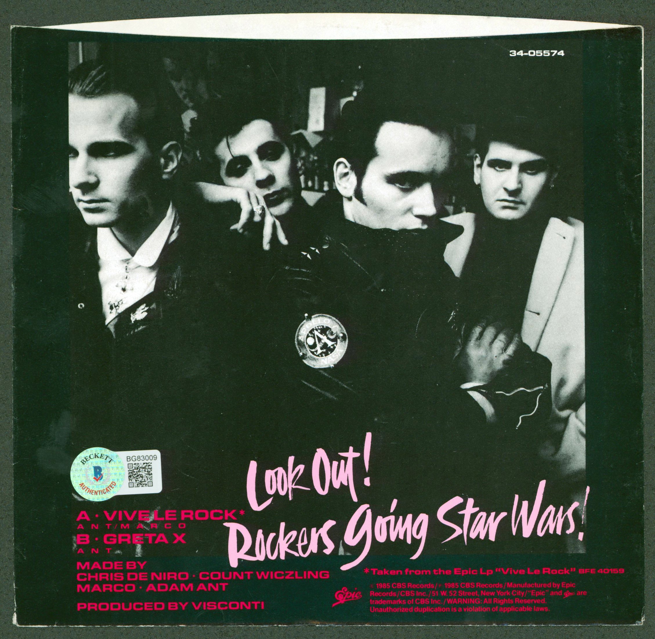 Adam Ant Authentic Signed Vive Le Rock 45 RPM Album Cover BAS #BG83009