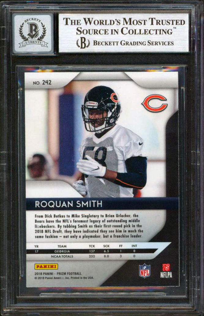 Bears Roquan Smith Signed 2018 Panini Prizm #242 Rookie Card Auto 10 BAS Slabbed