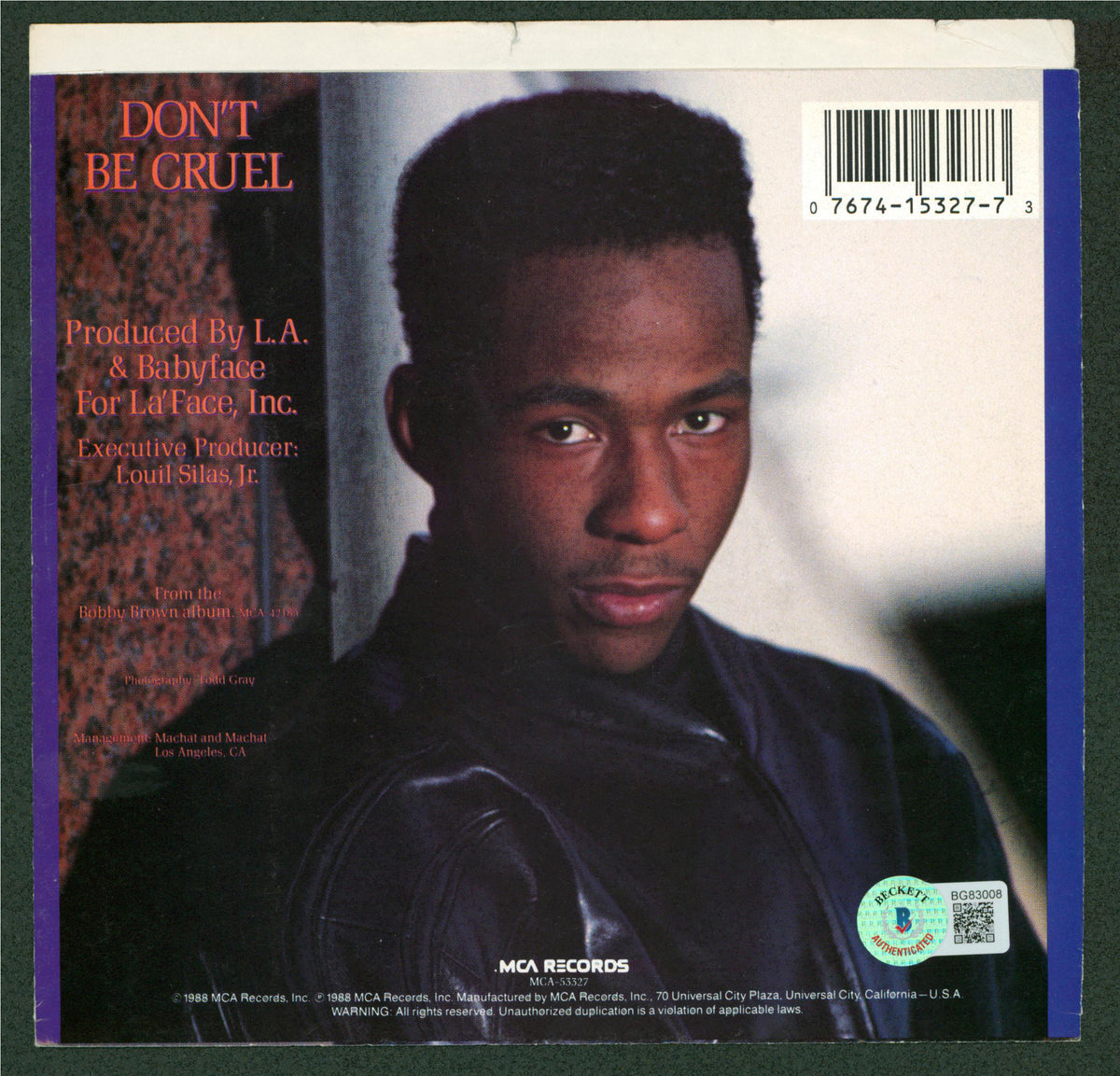 Bobby Brown Authentic Signed Don't Be Cruel 45 RPM Album Cover BAS #BG83008
