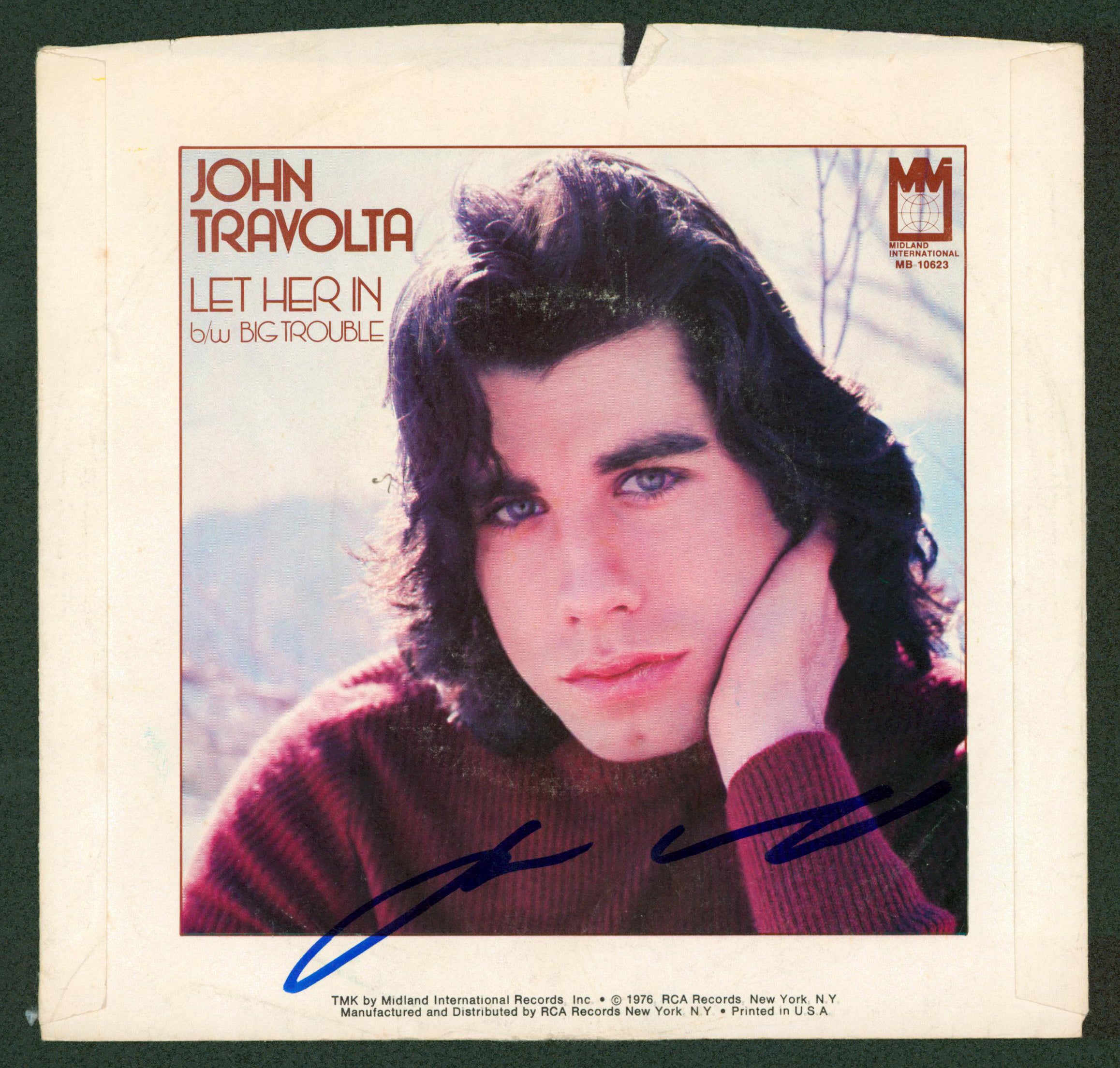 John Travolta Authentic Signed Let Her In 45 RPM Album Cover BAS #BG83006