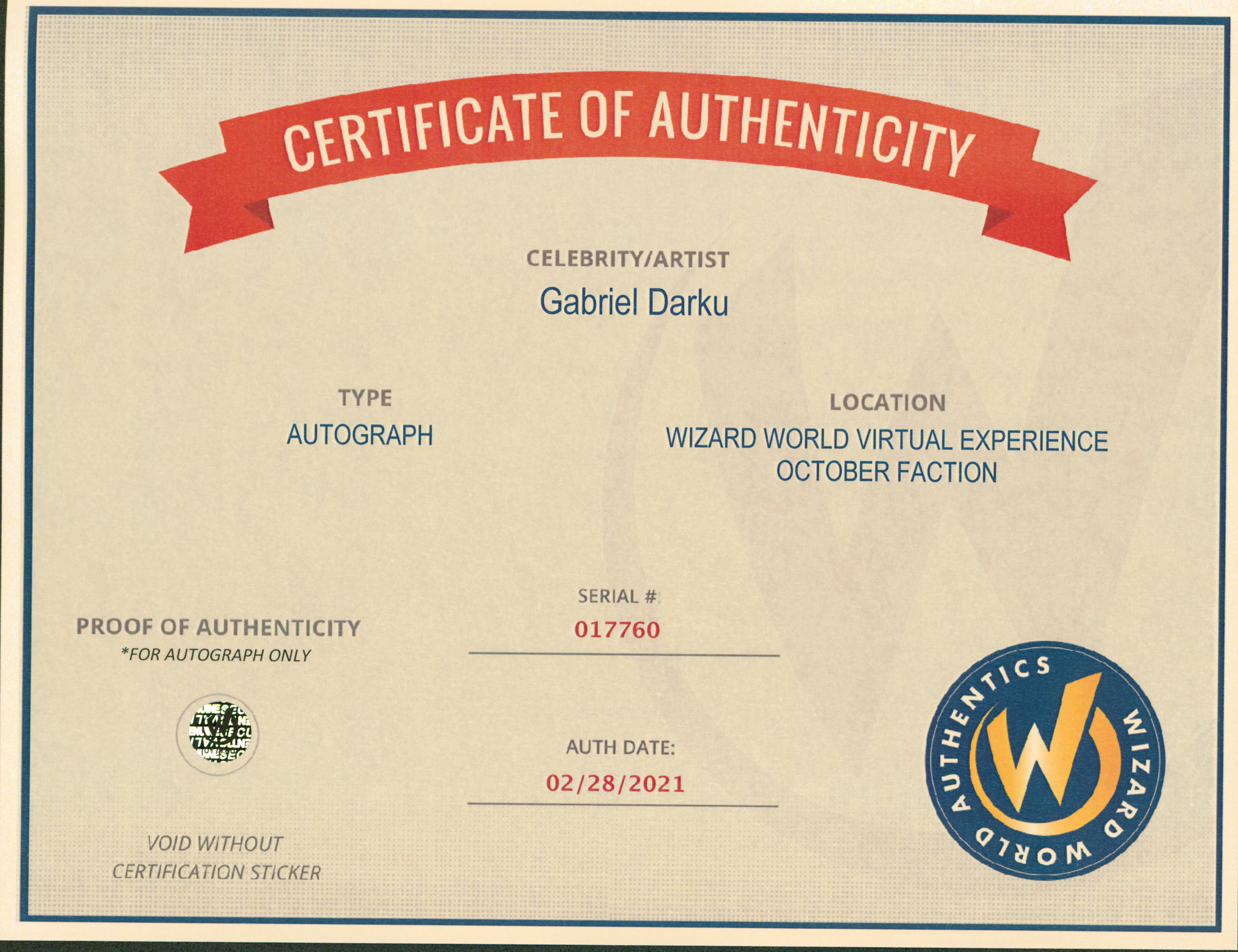 Gabriel Darku October Faction Authentic Signed 8x10 Photo Wizard World 1