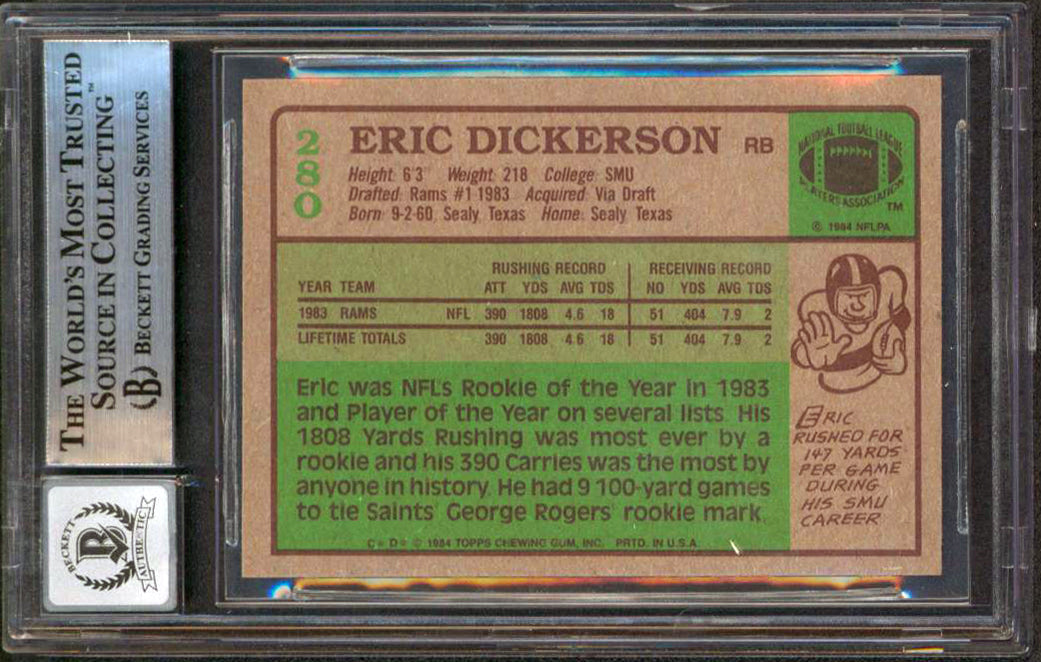 Rams Eric Dickerson "HOF 99" Signed 1984 Topps #280 Rookie Card Auto 10 BAS Slab