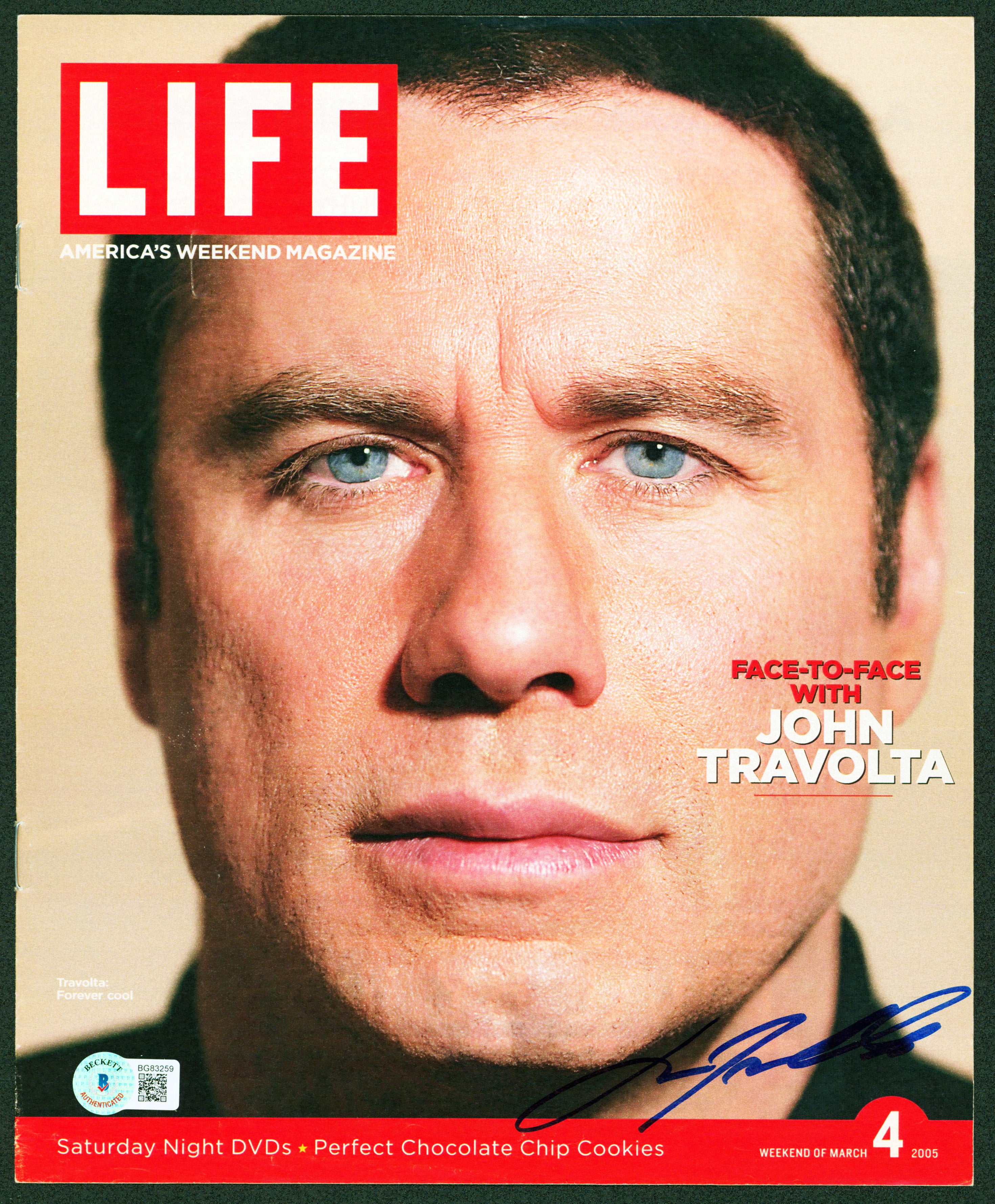 John Travolta Face/Off Signed March 2005 Time Magazine Cover BAS #BG83259