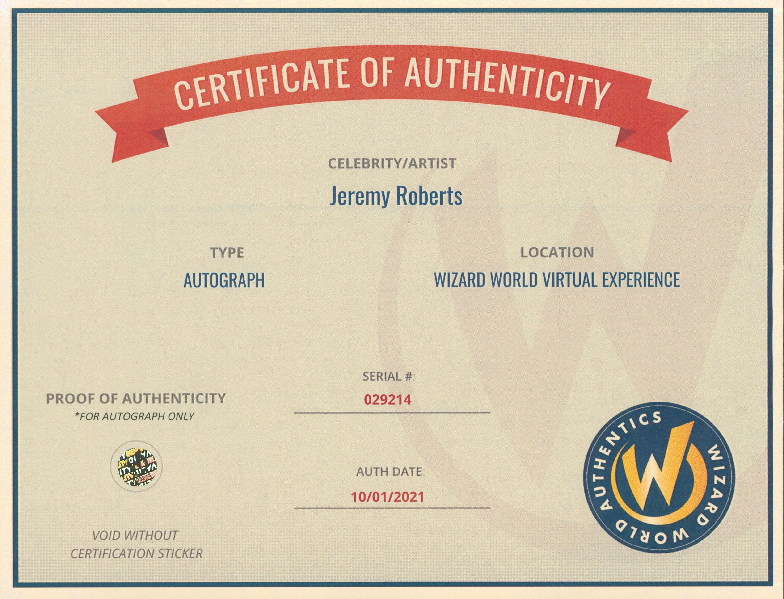 Jeremy Roberts Star Trek: The Original Series Signed 8x10 Photo Wizard World 1