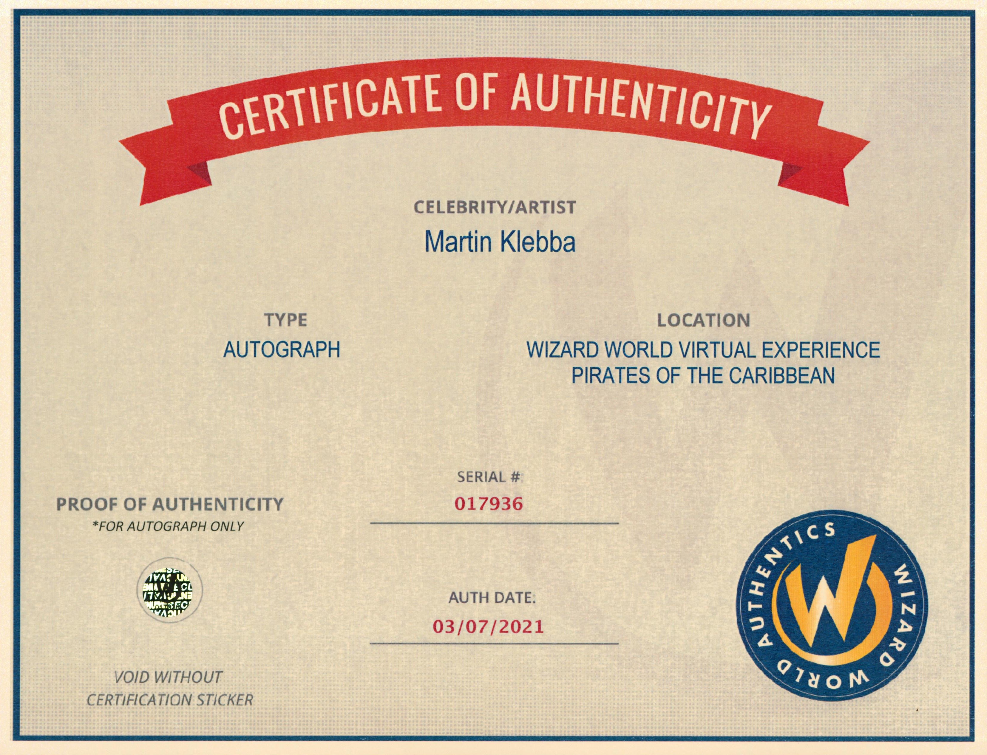 Martin Klebba Pirates Of The Caribbean Authentic Signed 8x10 Photo Wizard World