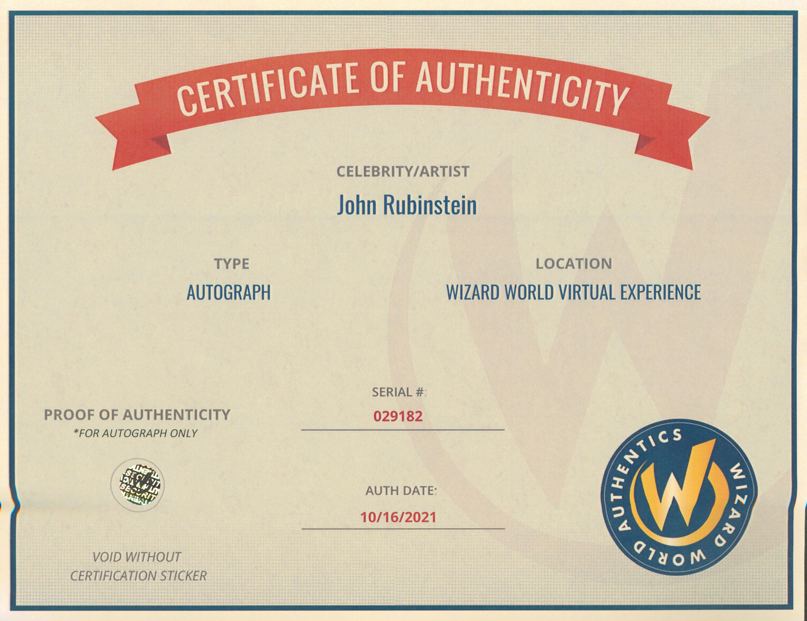 John Rubinstein Wizards of Waverly Place Signed 8x10 Photo Wizard World 1