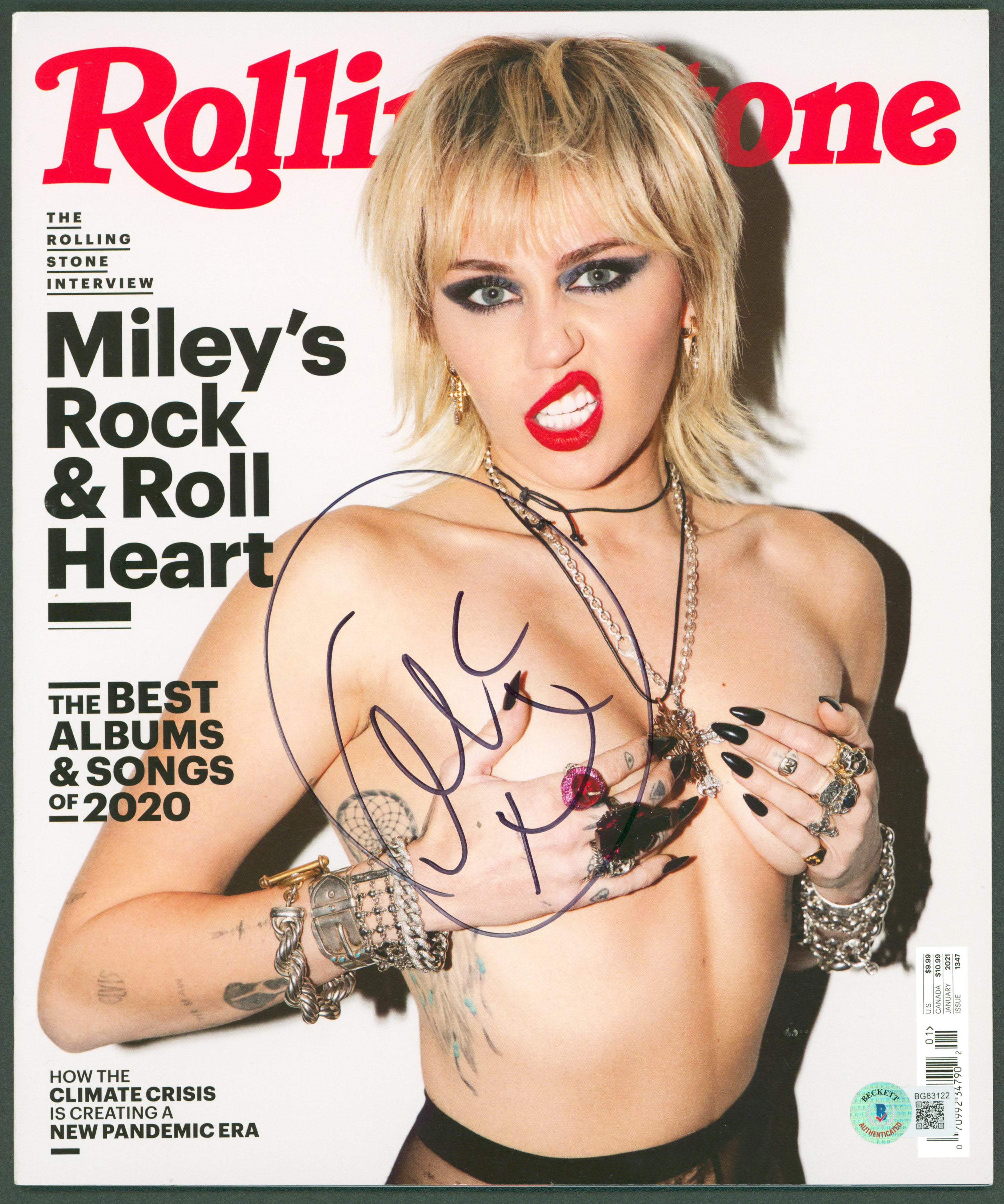Miley Cyrus Authentic Signed January 2021 Rolling Stone Magazine BAS #BG83122