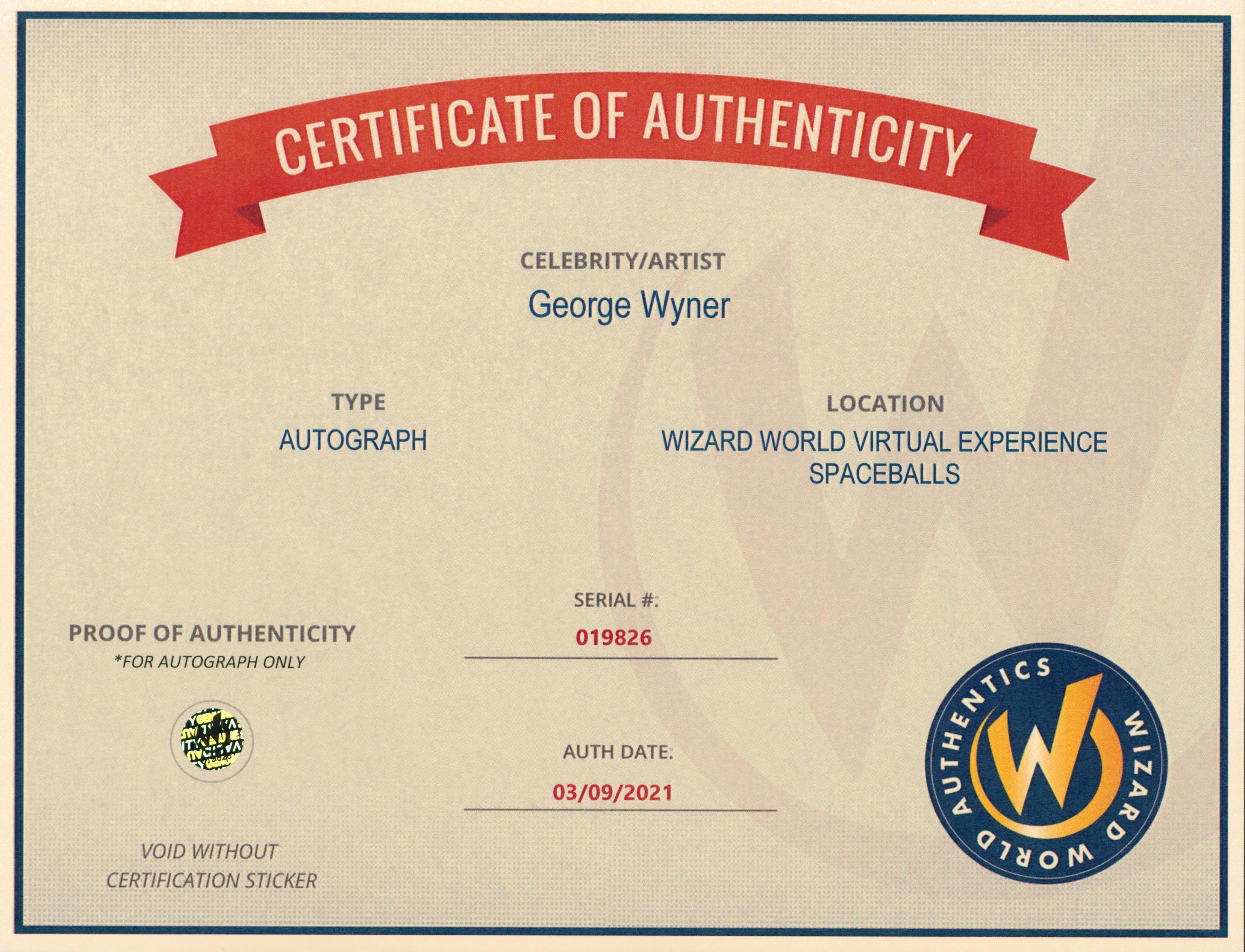 George Wyner Spaceballs Authentic Signed 8x10 Photo Wizard World 2