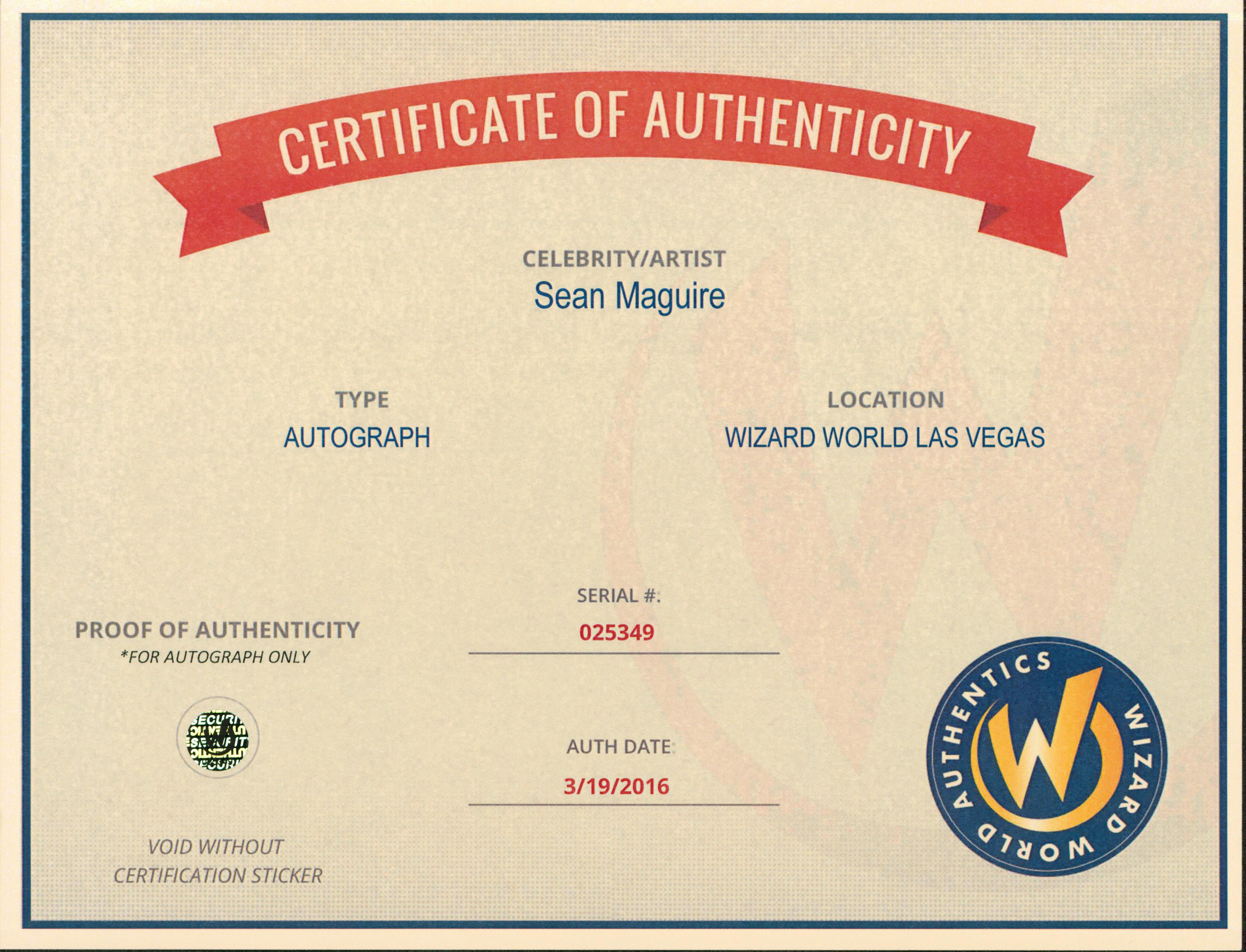 Sean Maguire Once Upon a Time Authentic Signed 8x10 Photo Wizard World 7