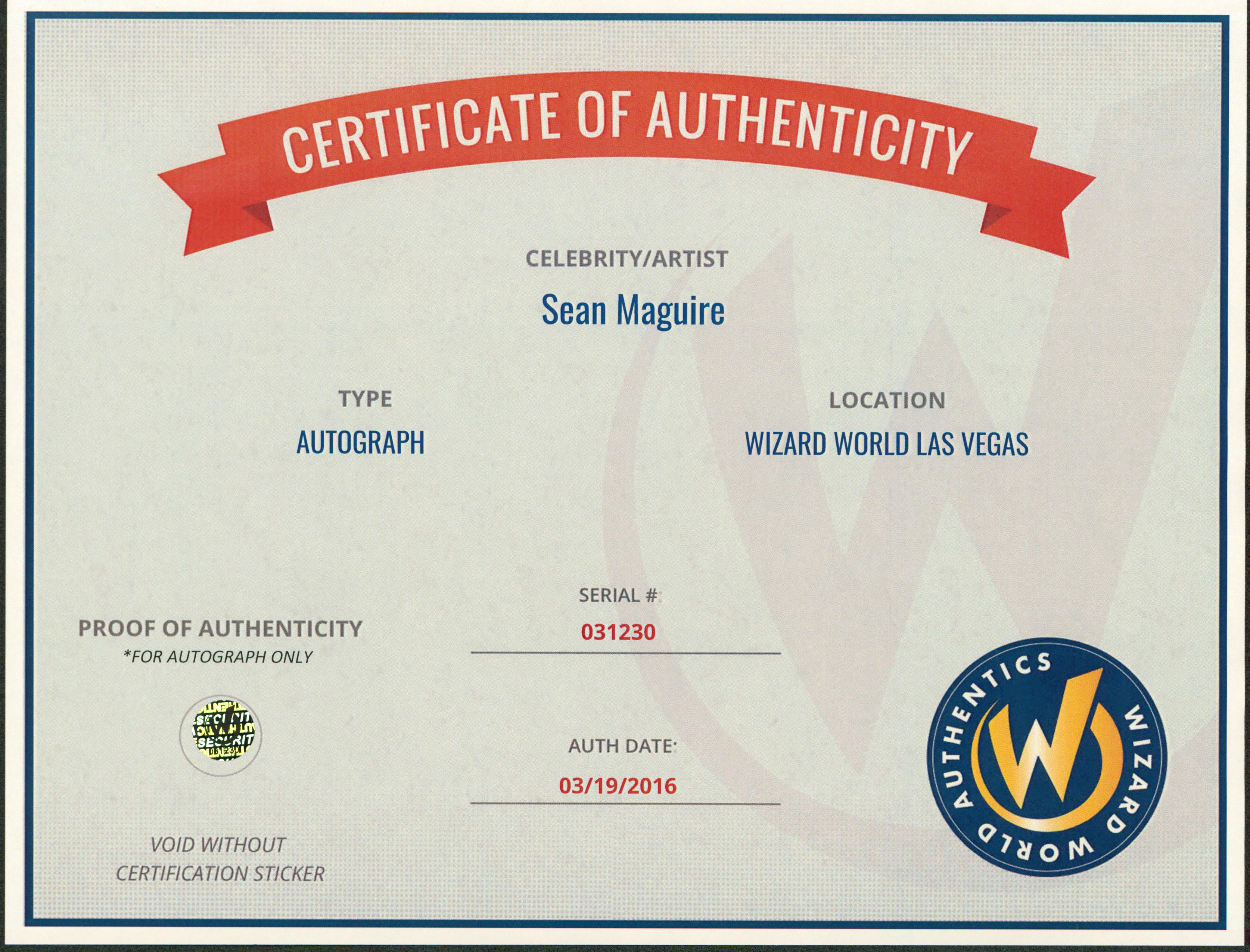 Sean Maguire Once Upon a Time Authentic Signed 8x10 Photo Wizard World 5