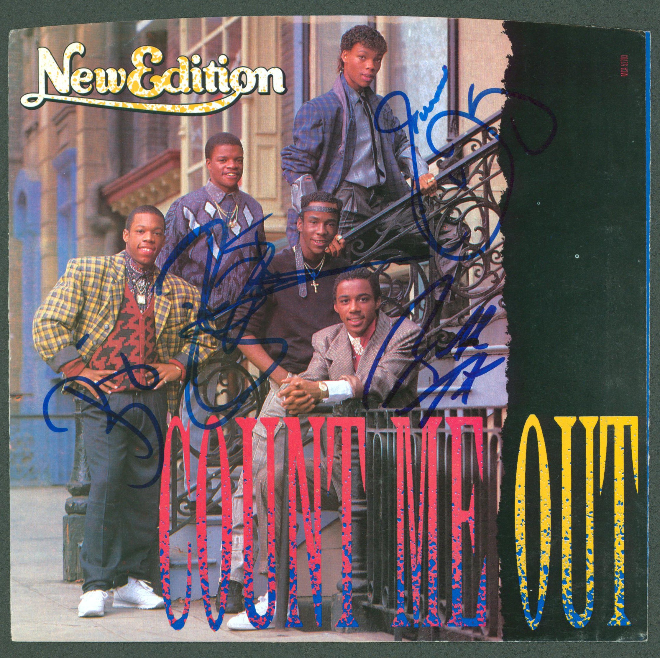 New Edition (4) Bell, Bivins, DeVoe & Tresvant Signed 45 RPM Album Cover BAS