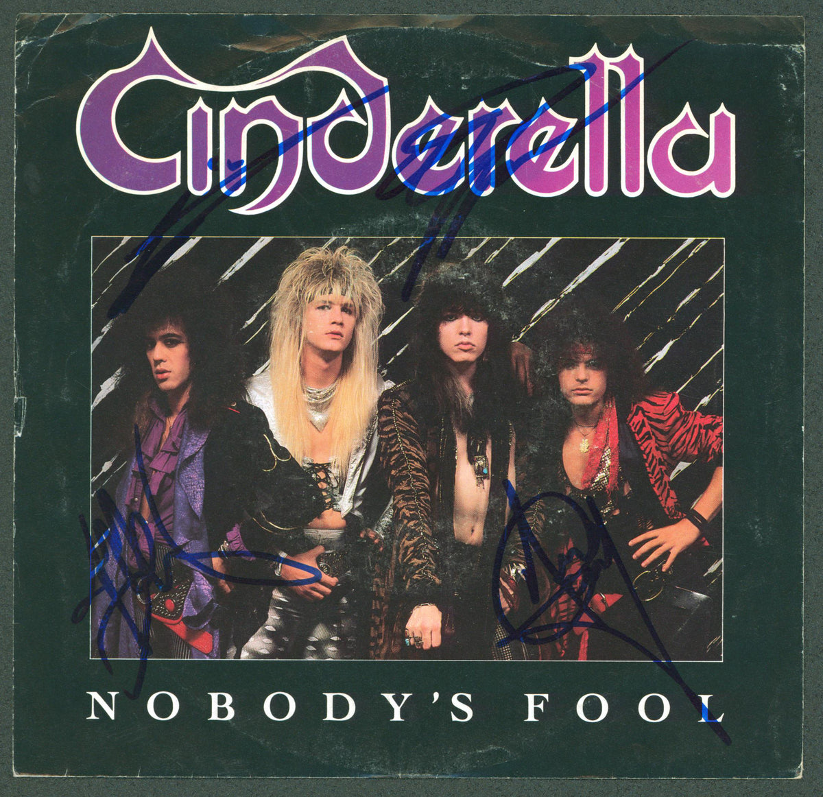 Cinderella (4) Keifer, LaBar +2 Signed Nobody's Fool 45 RPM Album Cover BAS