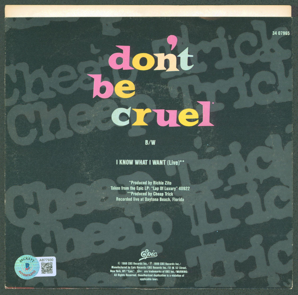 Cheap Trick (4) Zander, Nielsen +2 Signed 45 RPM Album Cover BAS #AB77930