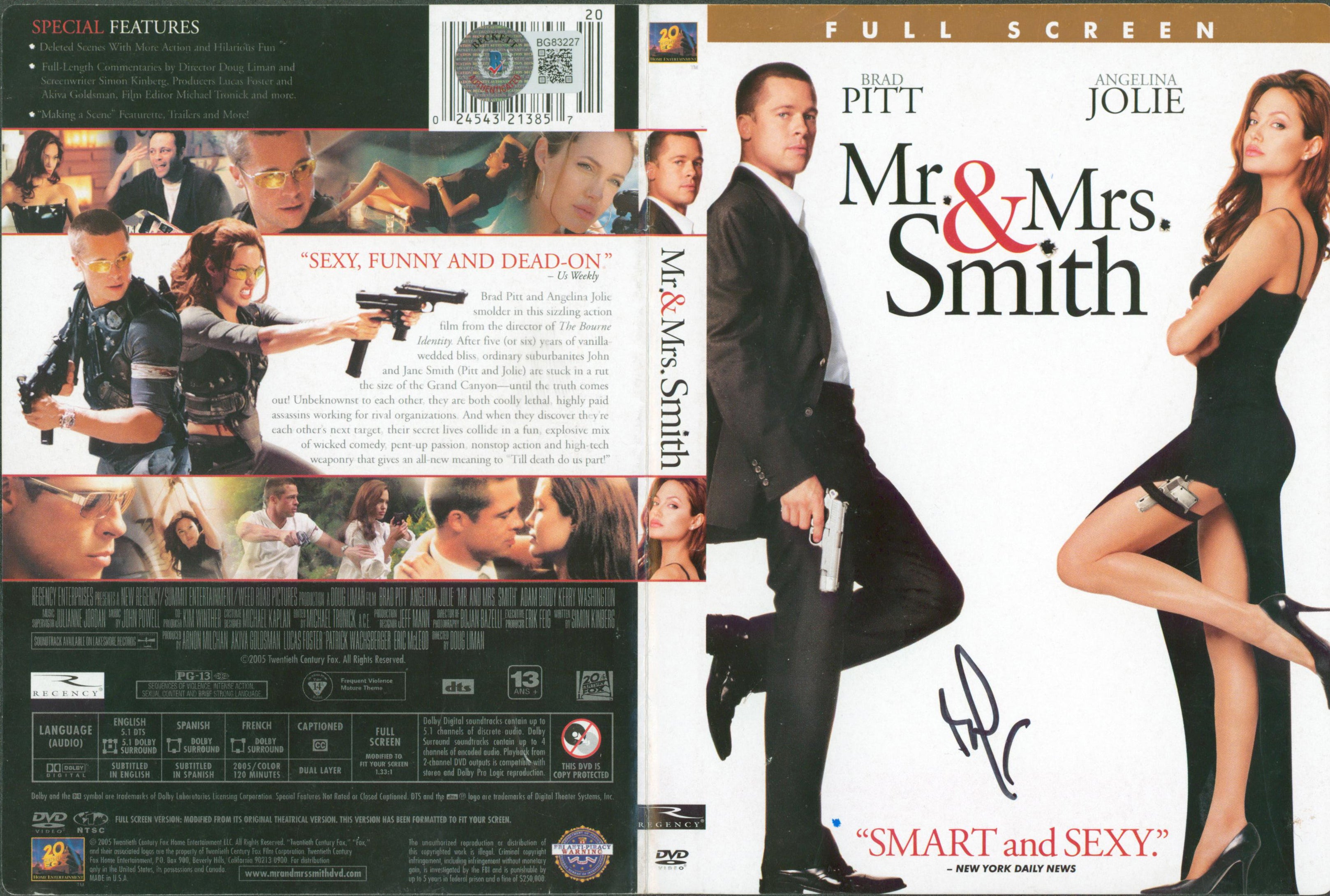 Brad Pitt Authentic Signed Mr. & Mrs. Smith DVD Cover Autographed BAS #BG83227