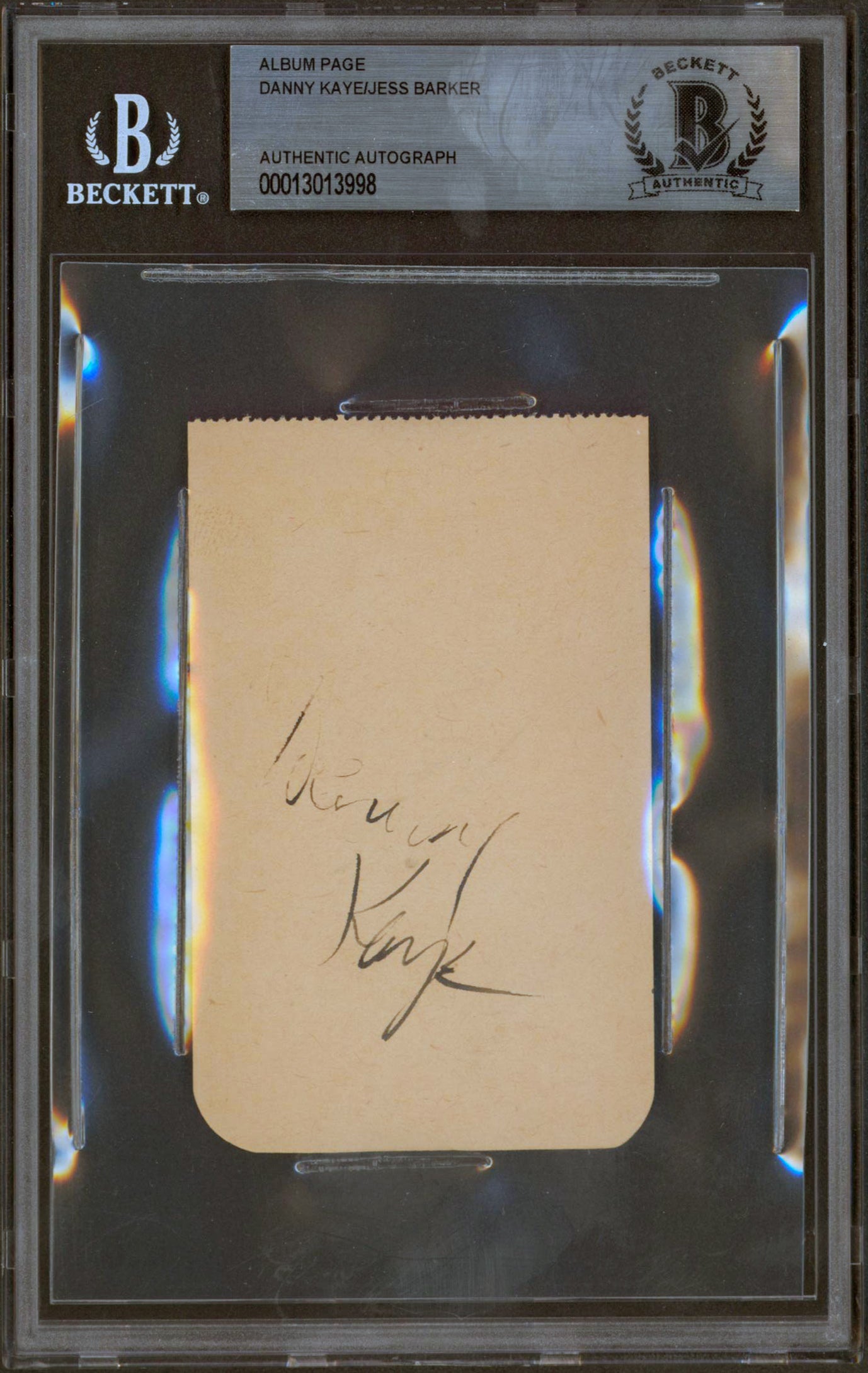 Danny Kaye & Jess Barker Authentic Signed 2.4x3.85 Album Page BAS Slabbed