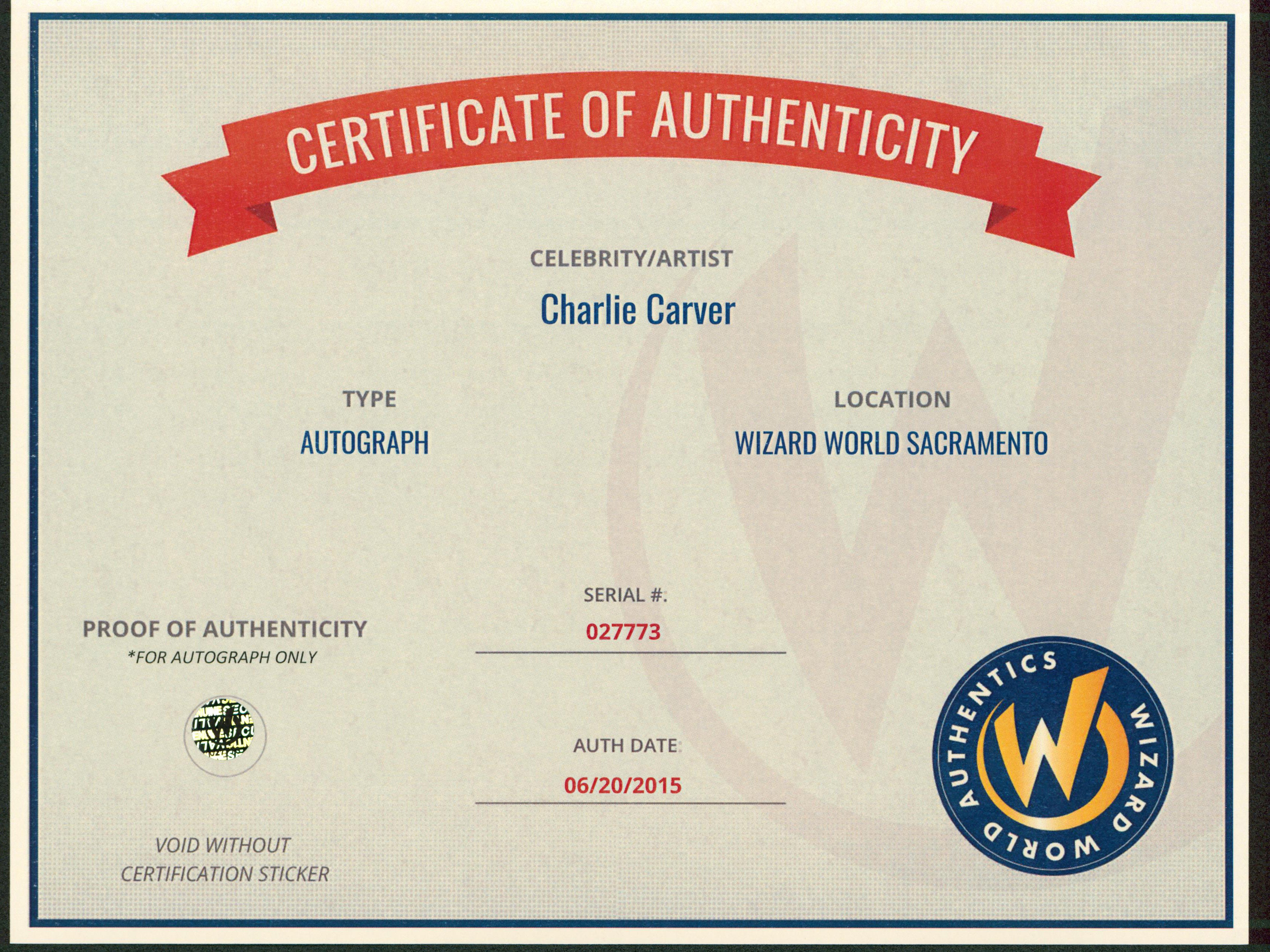 Charlie Carver Teen Wolf Authentic Signed 8x10 Photo Autographed Wizard World 3