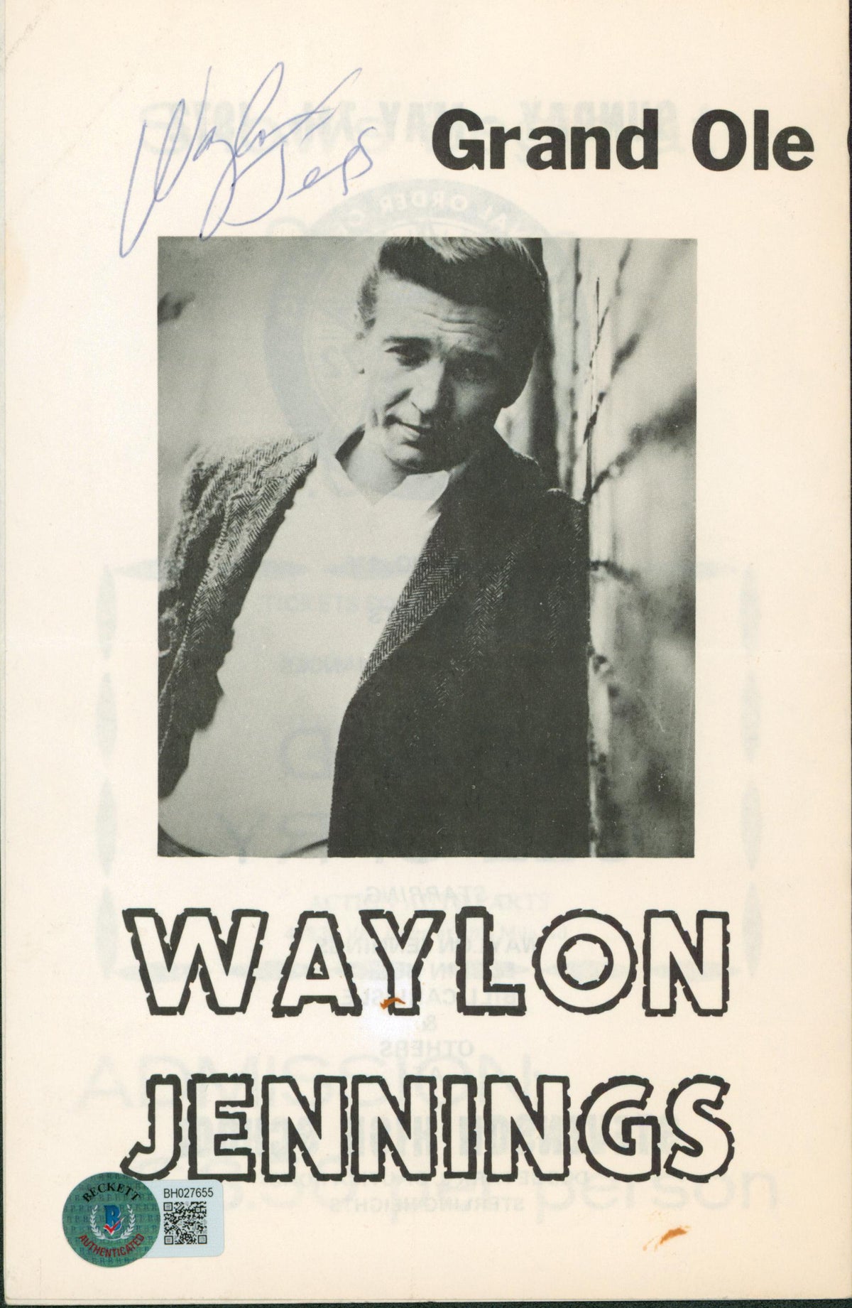 Waylon Jennings Signed Fraternal Order of Police Concert Flyer BAS #BH027655