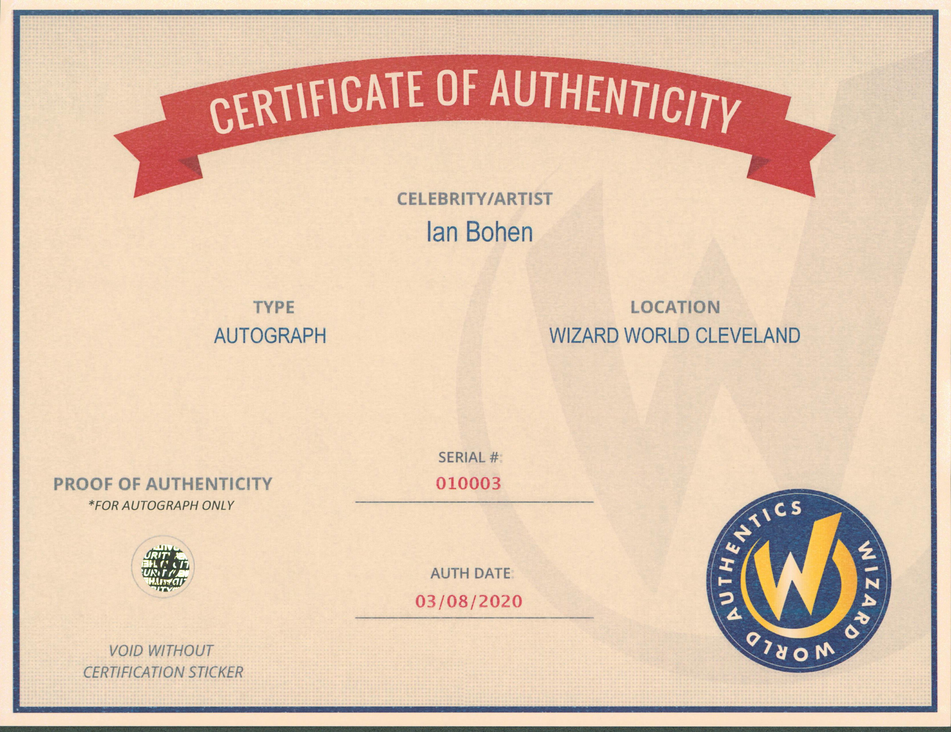 Ian Bohen Yellowstone Authentic Signed 8x10 Photo Wizard World #010003