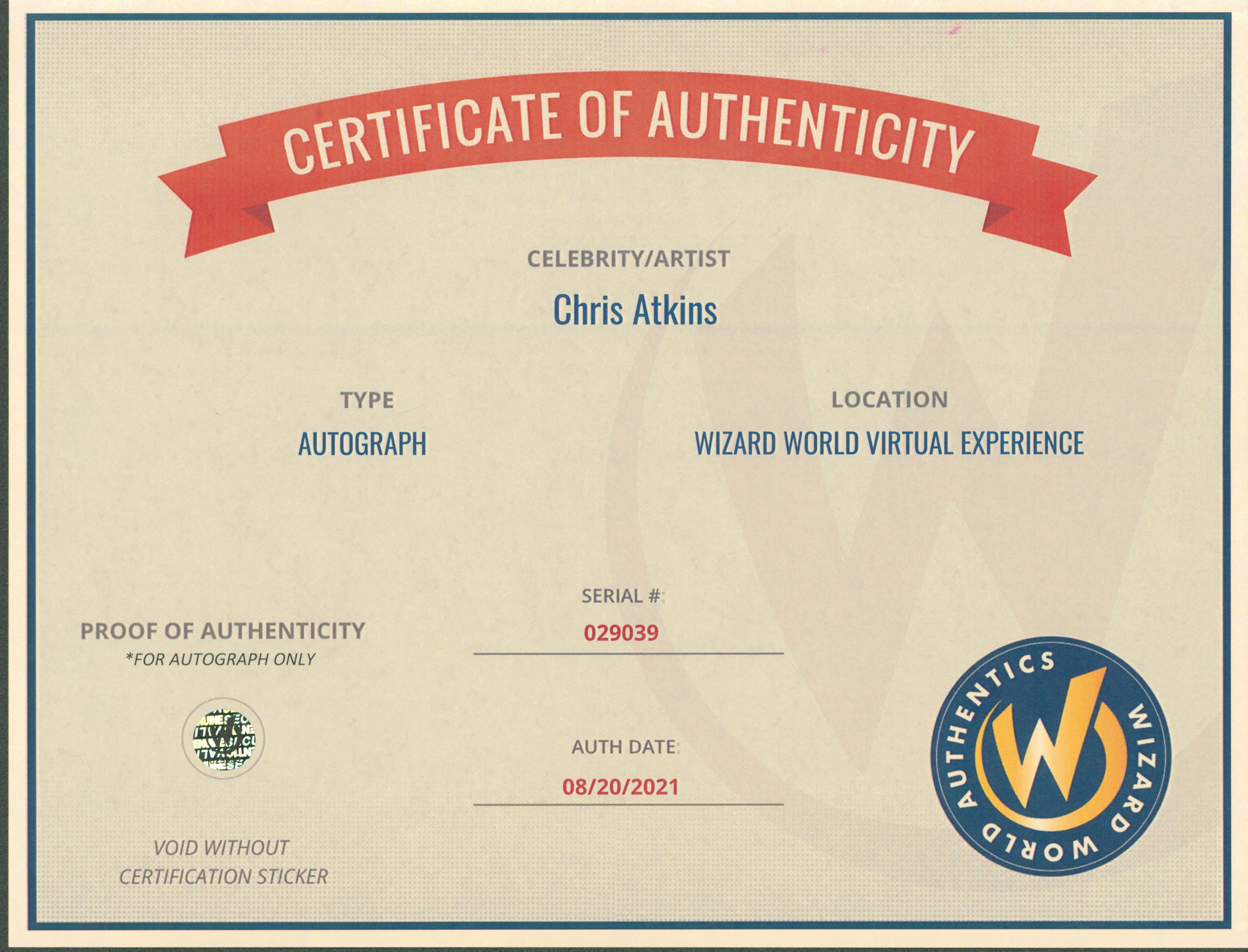 Chris Atkins The Blue Lagoon Authentic Signed 8x10 Photo Wizard World 2