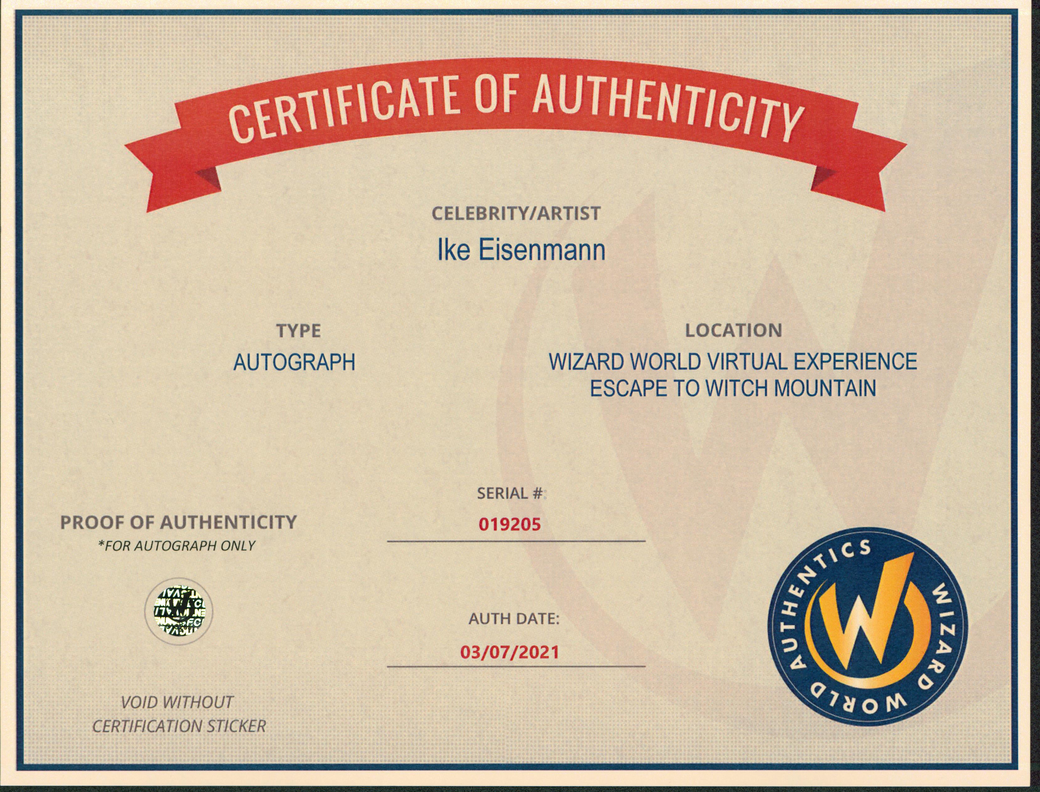 Ike Eisenmann Escape To Witch Mountain Signed 8x10 Photo Wizard World 2