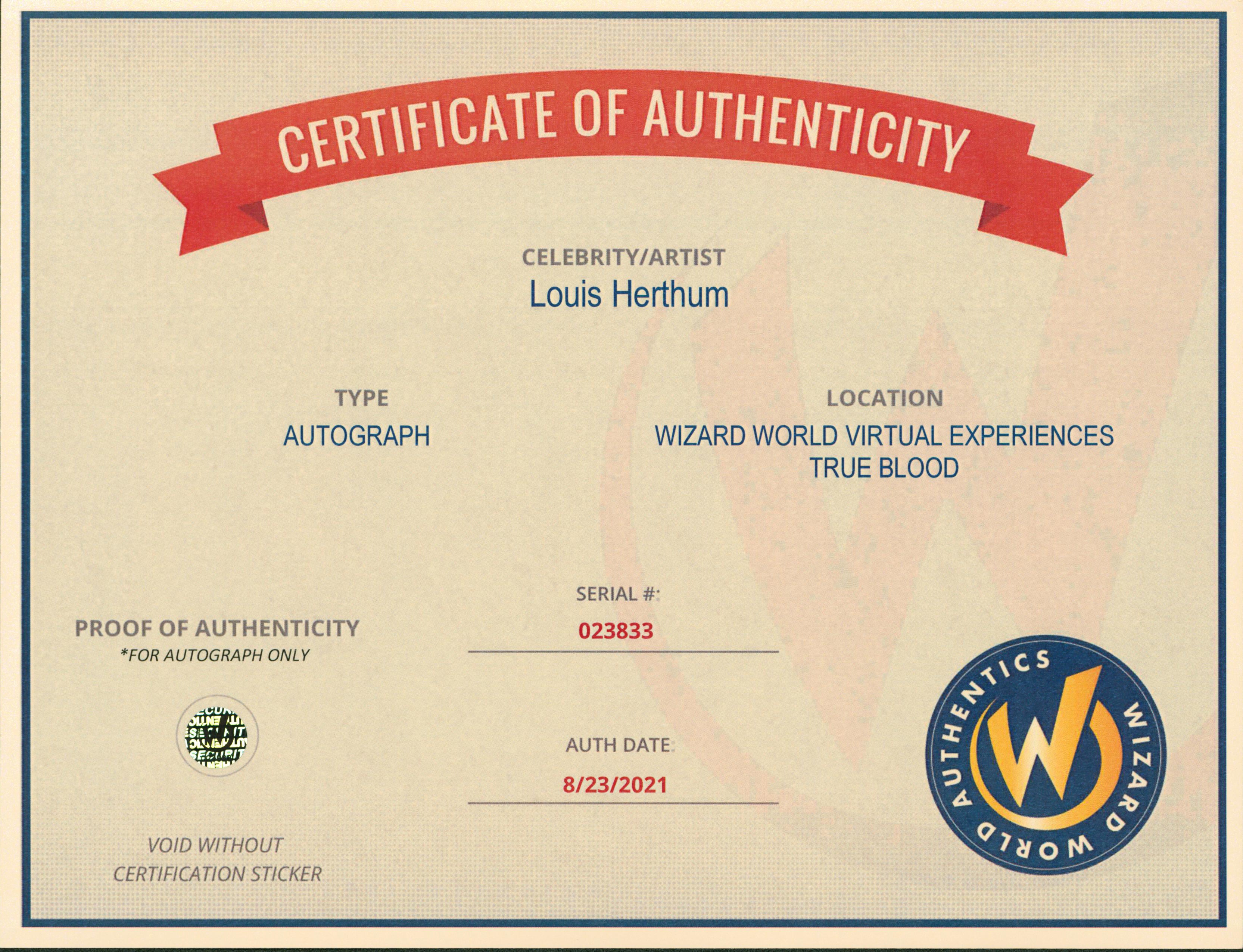 Louis Herthum True Blood Authentic Signed 8x10 Photo Autographed Wizard World 1