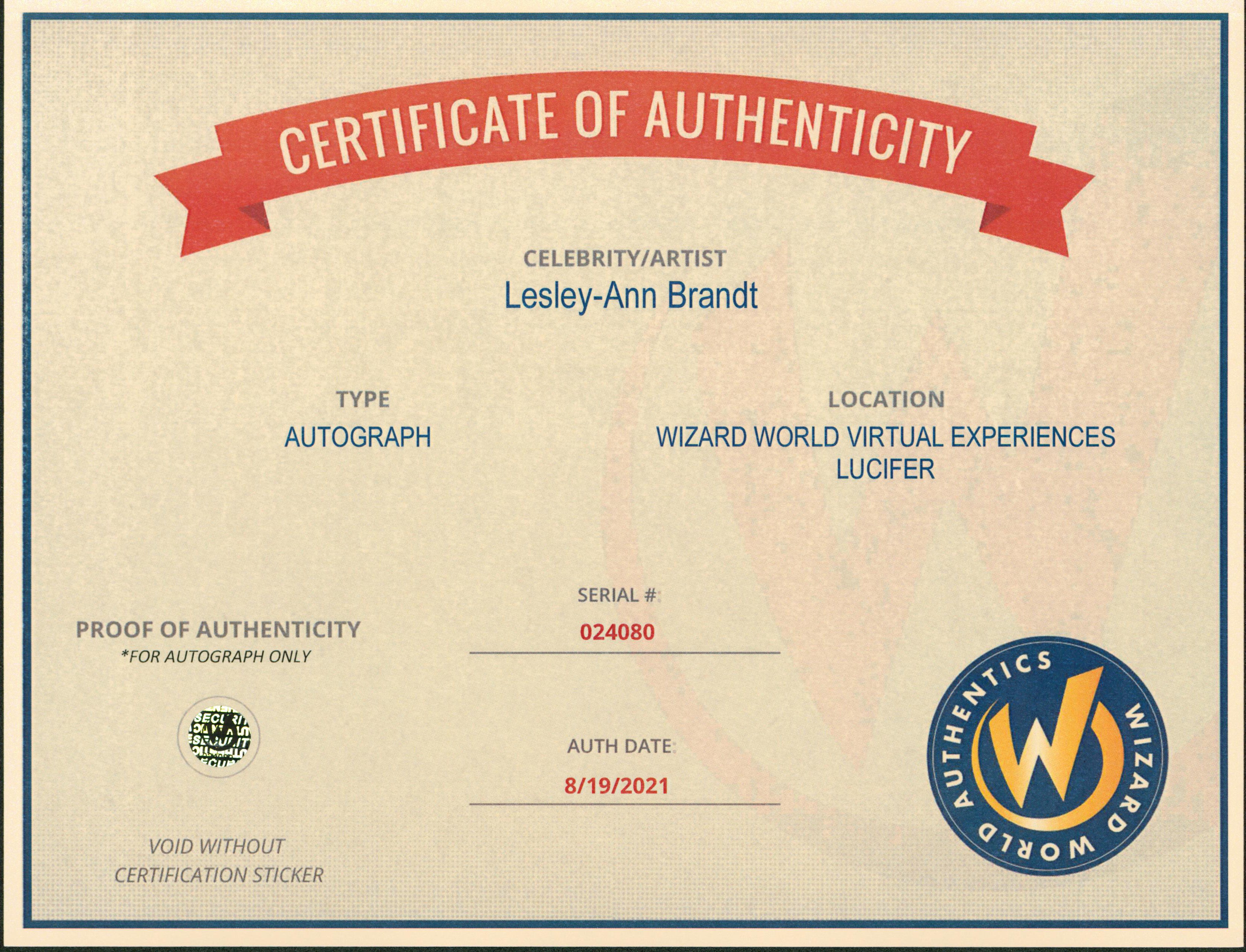 Lesley-Ann Brandt Lucifer Authentic Signed 8x10 Photo Autographed Wizard World 2