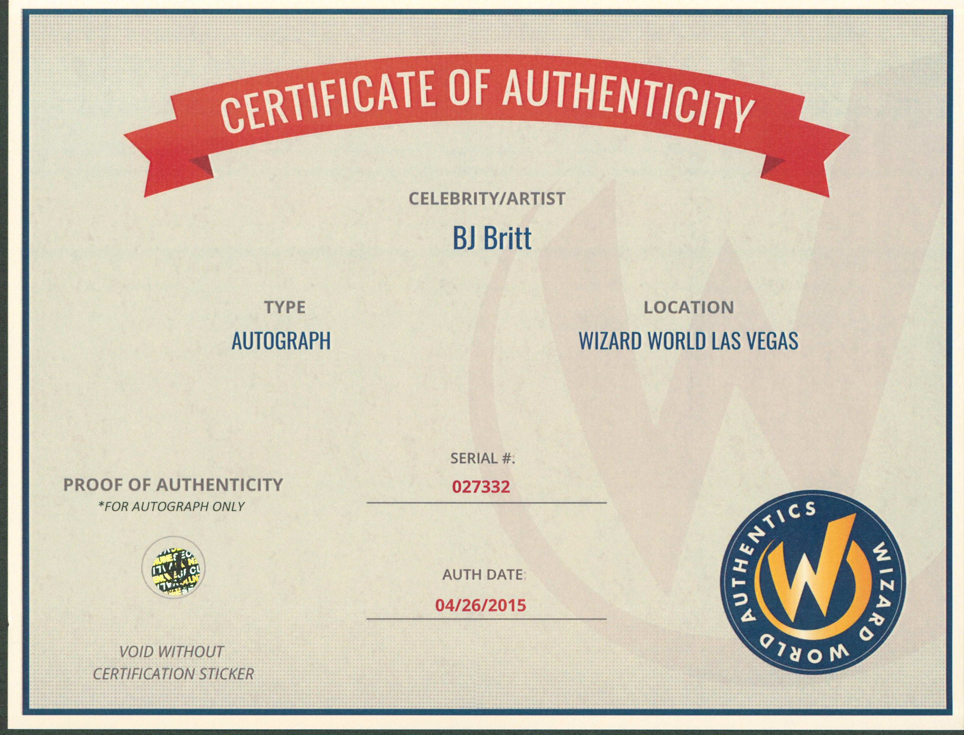 B.J. Britt Marvel Agents of SHIELD Authentic Signed 8.5x11 Photo Wizard World 3