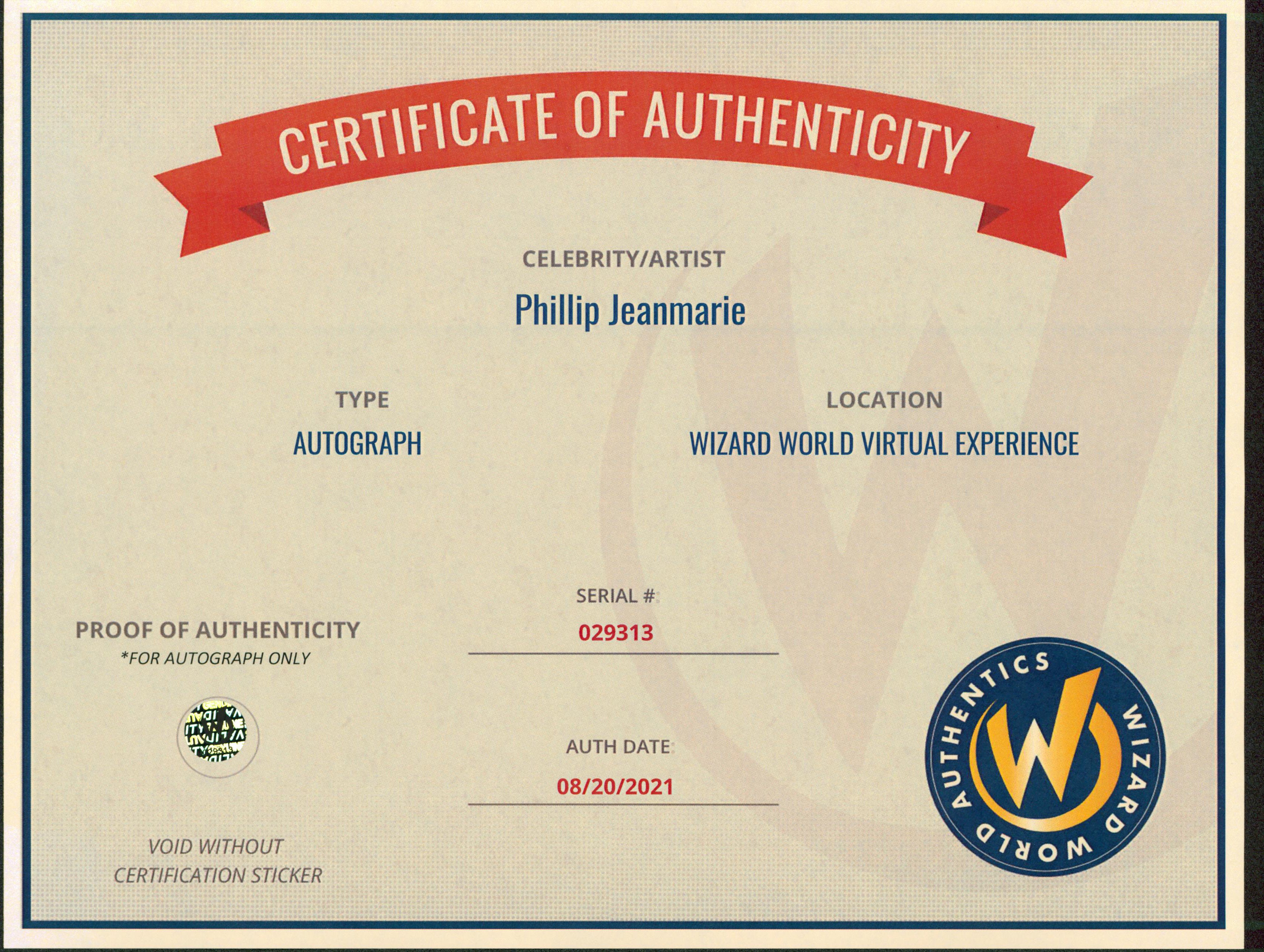 Phillip Jeanmarie Power Rangers Authentic Signed 8x10 Photo Wizard World 3