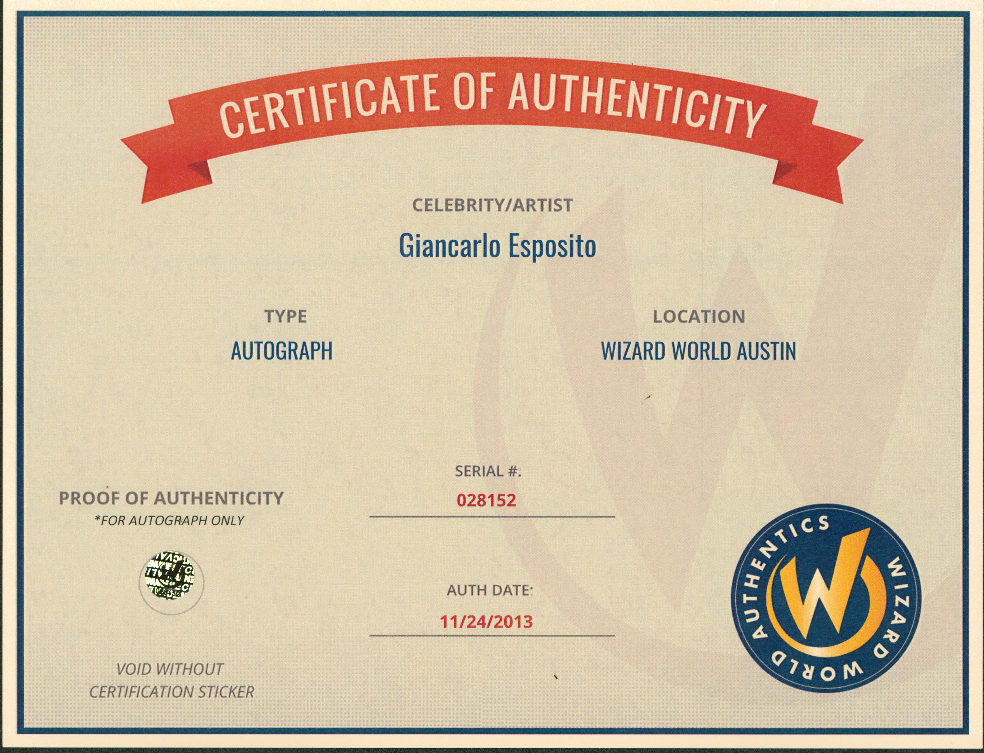 Giancarlo Esposito Revolution Authentic Signed 8x10 Photo Wizard World 4