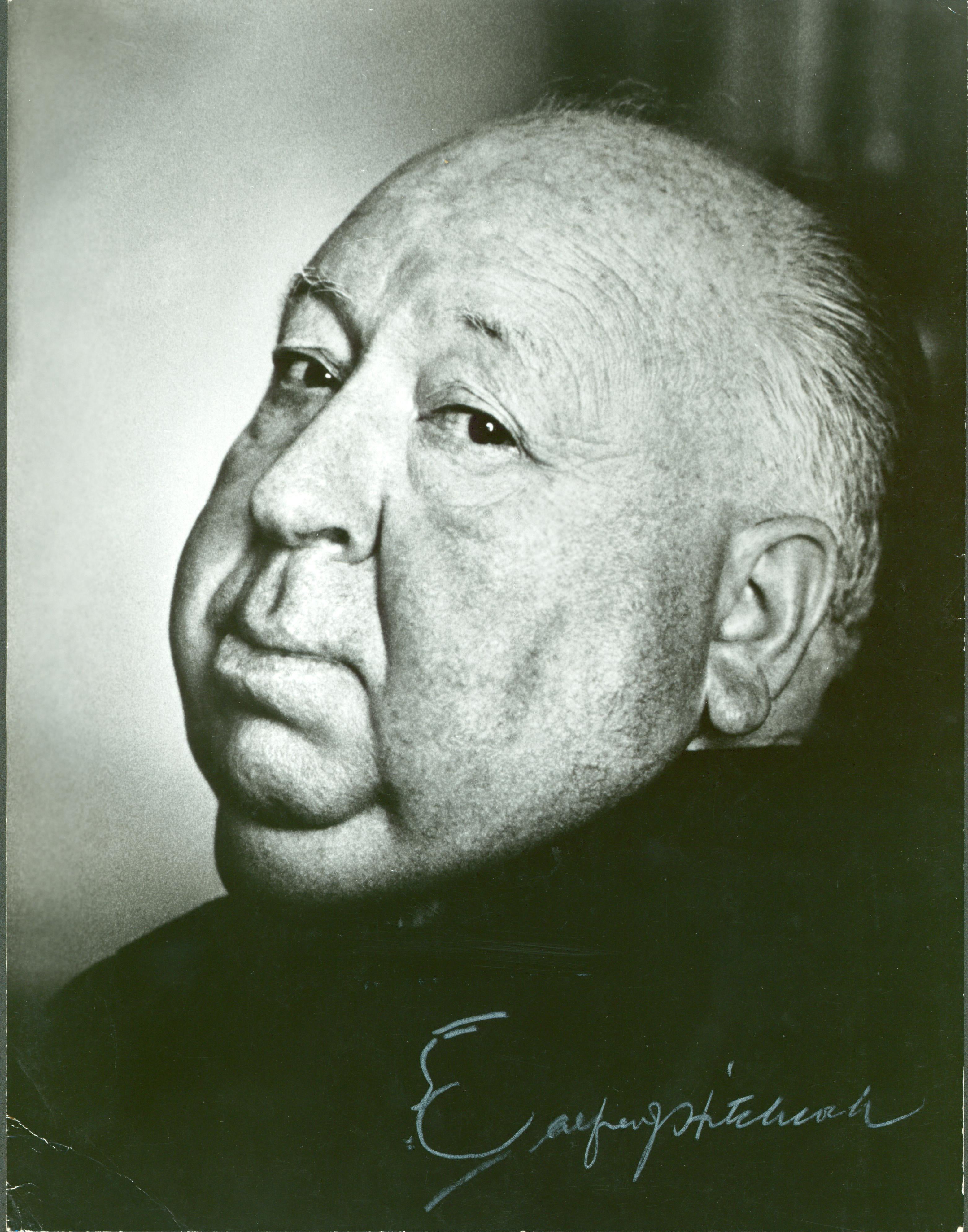 Alfred Hitchcock Signed B&W 10x13 Photo w/ Self Portrait Sketch BAS #AB76136