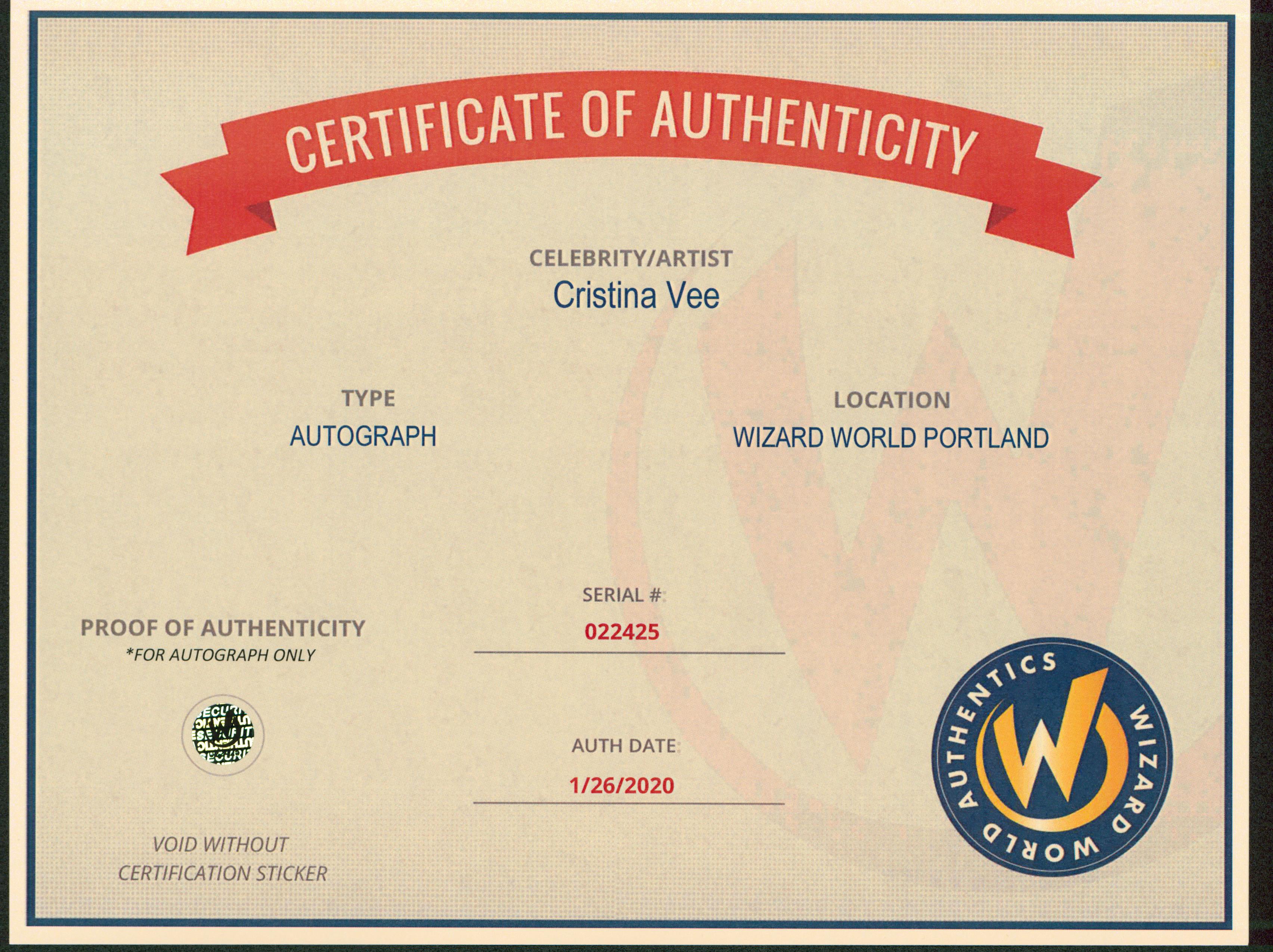 Cristina Vee Shantae Authentic Signed 8.5x11 Photo Wizard World #022425