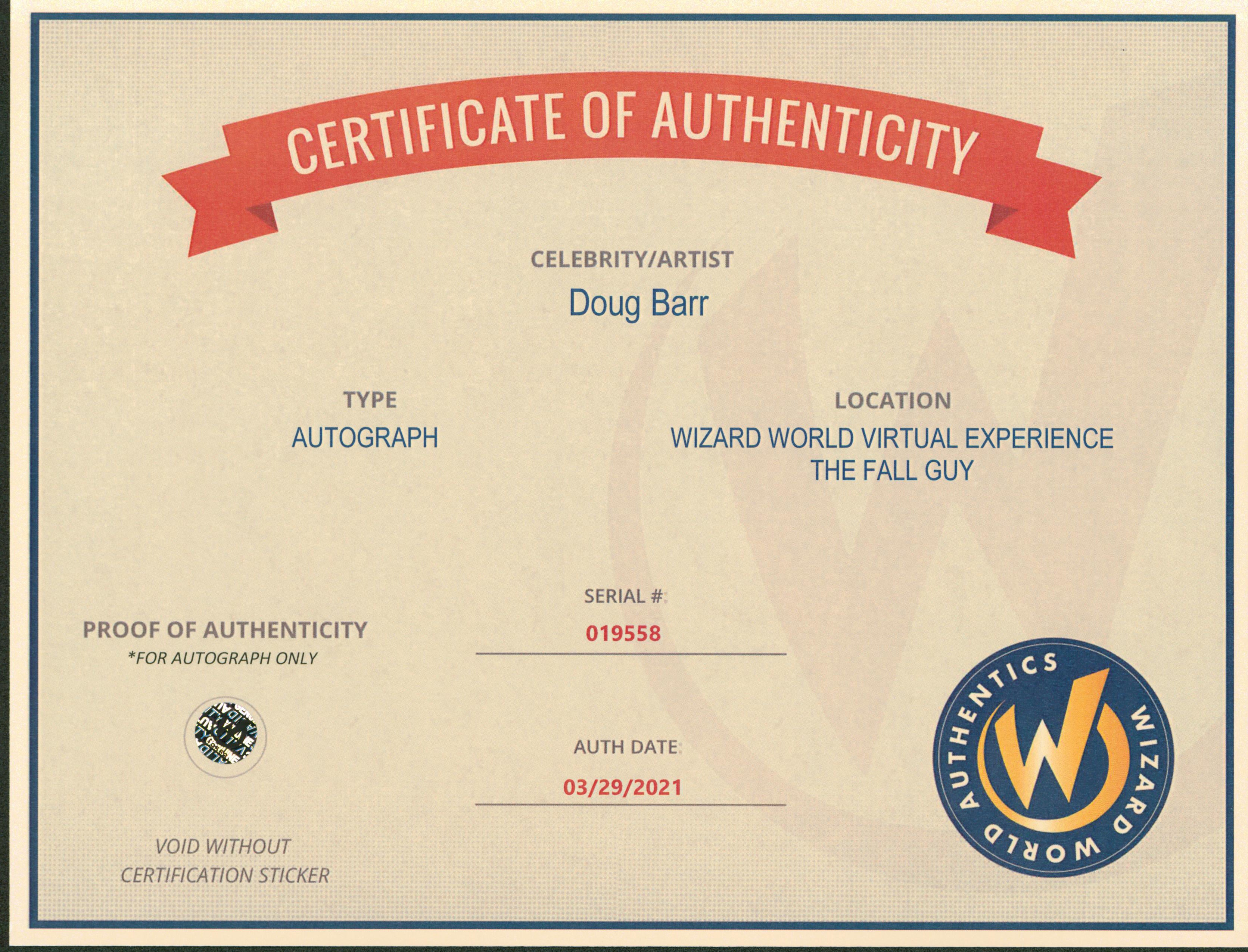 Doug Barr The Fall Guy Authentic Signed 8x10 Photo Autographed Wizard World 4