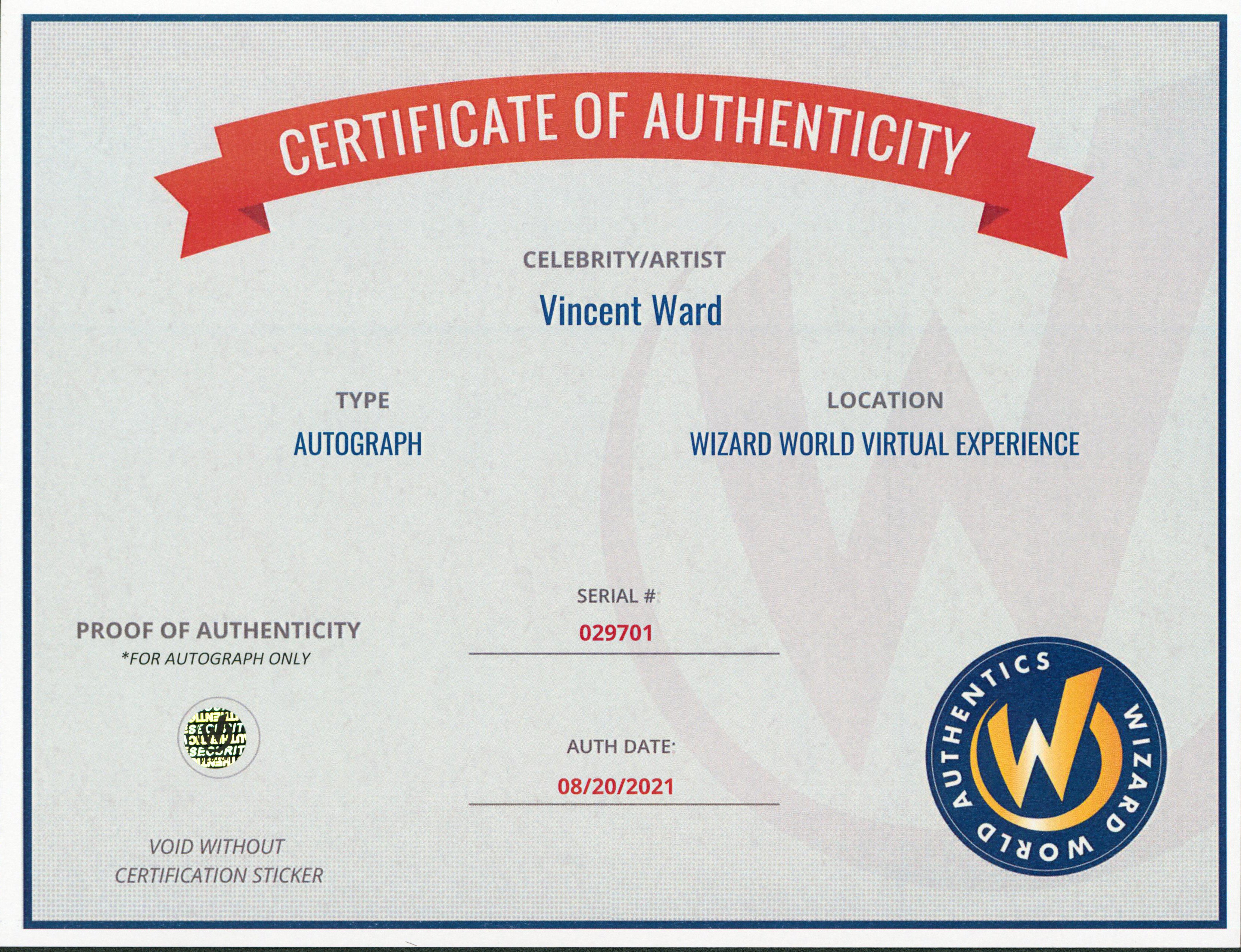 Vincent Ward The Walking Dead Authentic Signed 8x10 Photo Wizard World