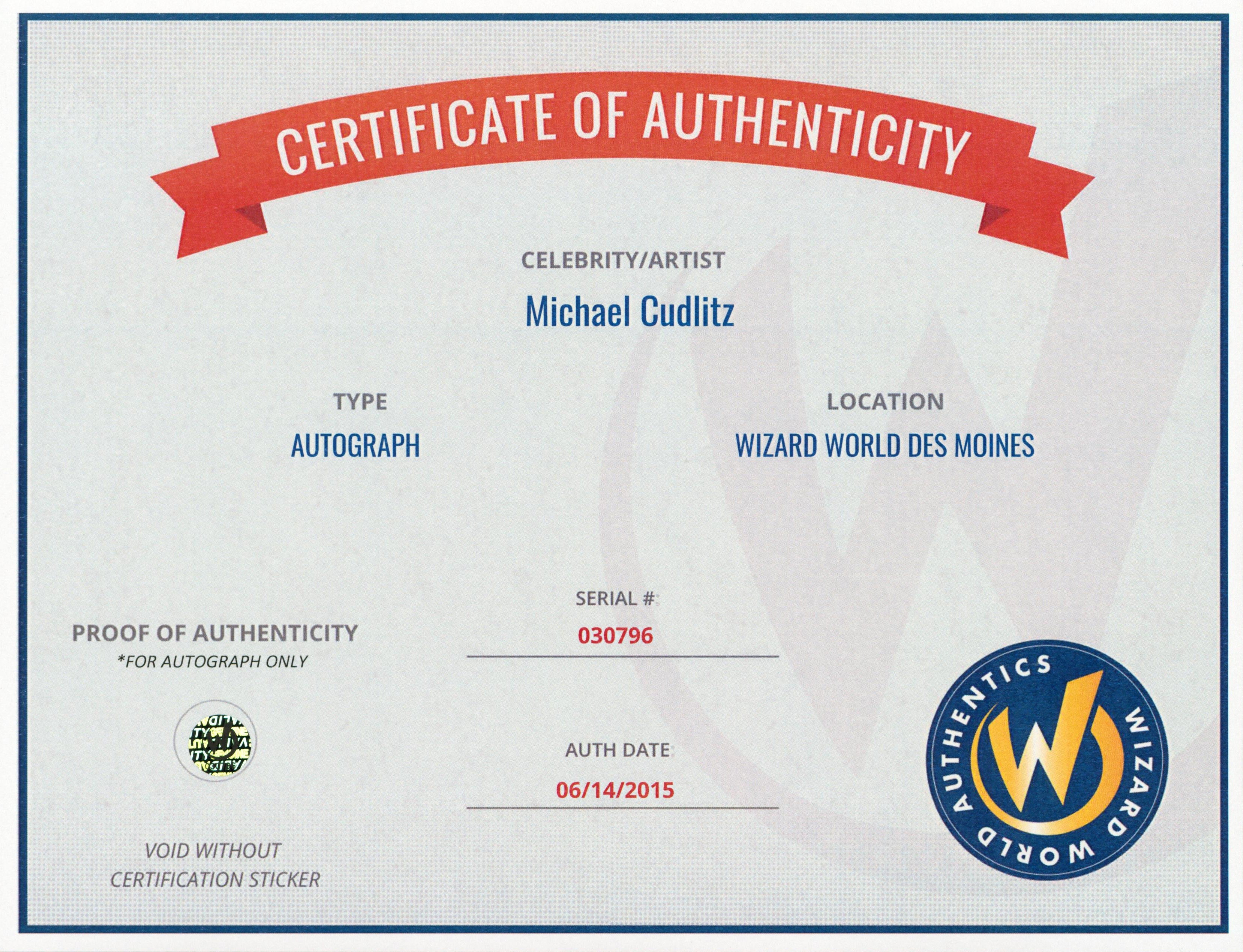 Michael Cudlitz Band of Brothers Authentic Signed 8x10 Photo Wizard World