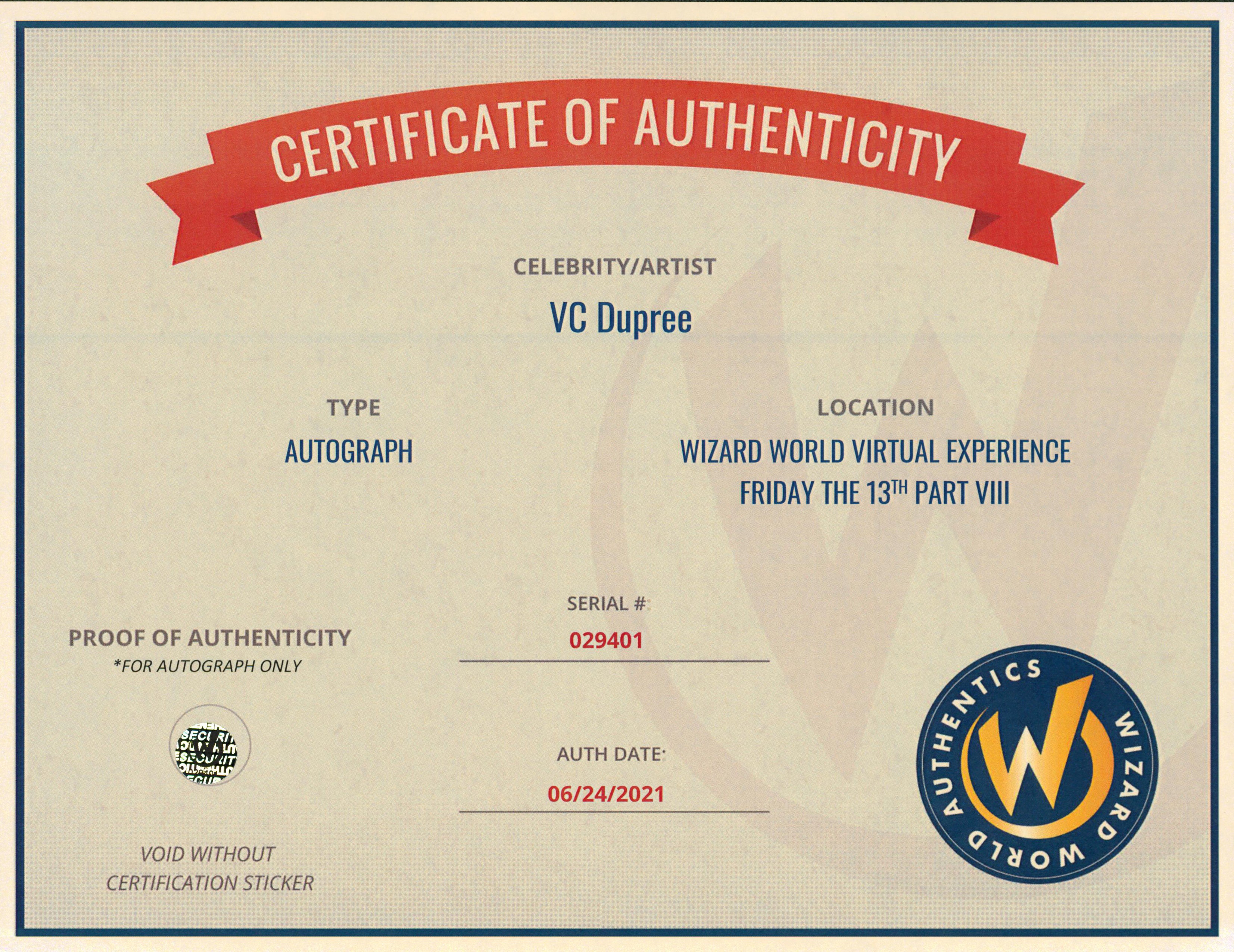 Vincent Craig Dupree Friday The 13th "Julius" Signed 8x10 Photo Wizard World 1