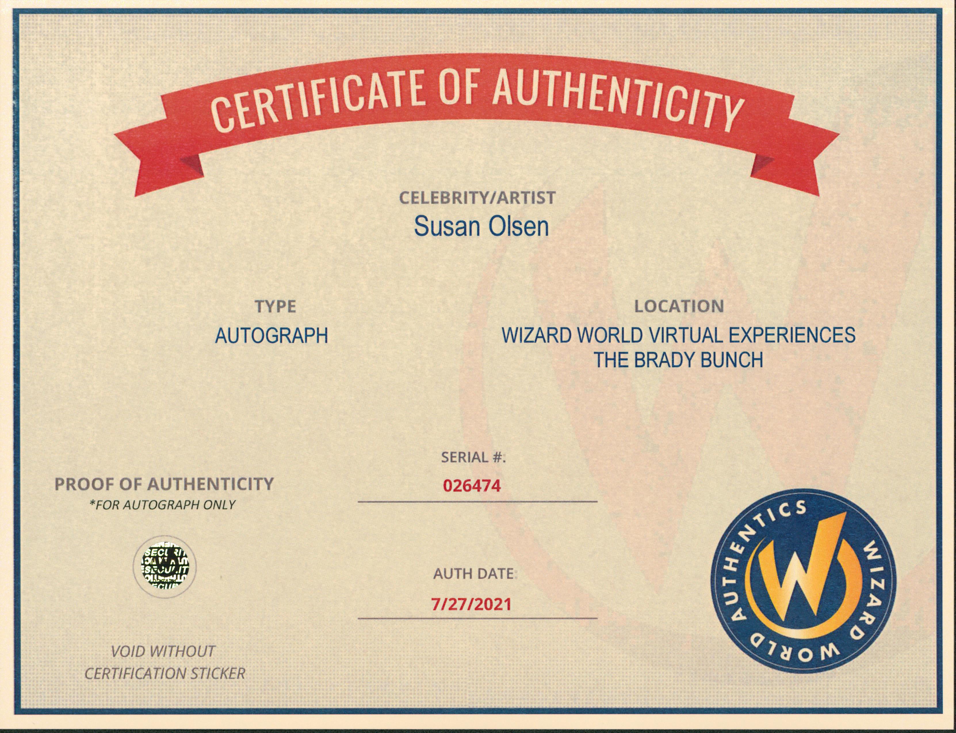 Susan Olsen The Brady Bunch Authentic Signed 8x10 Photo Wizard World #026474