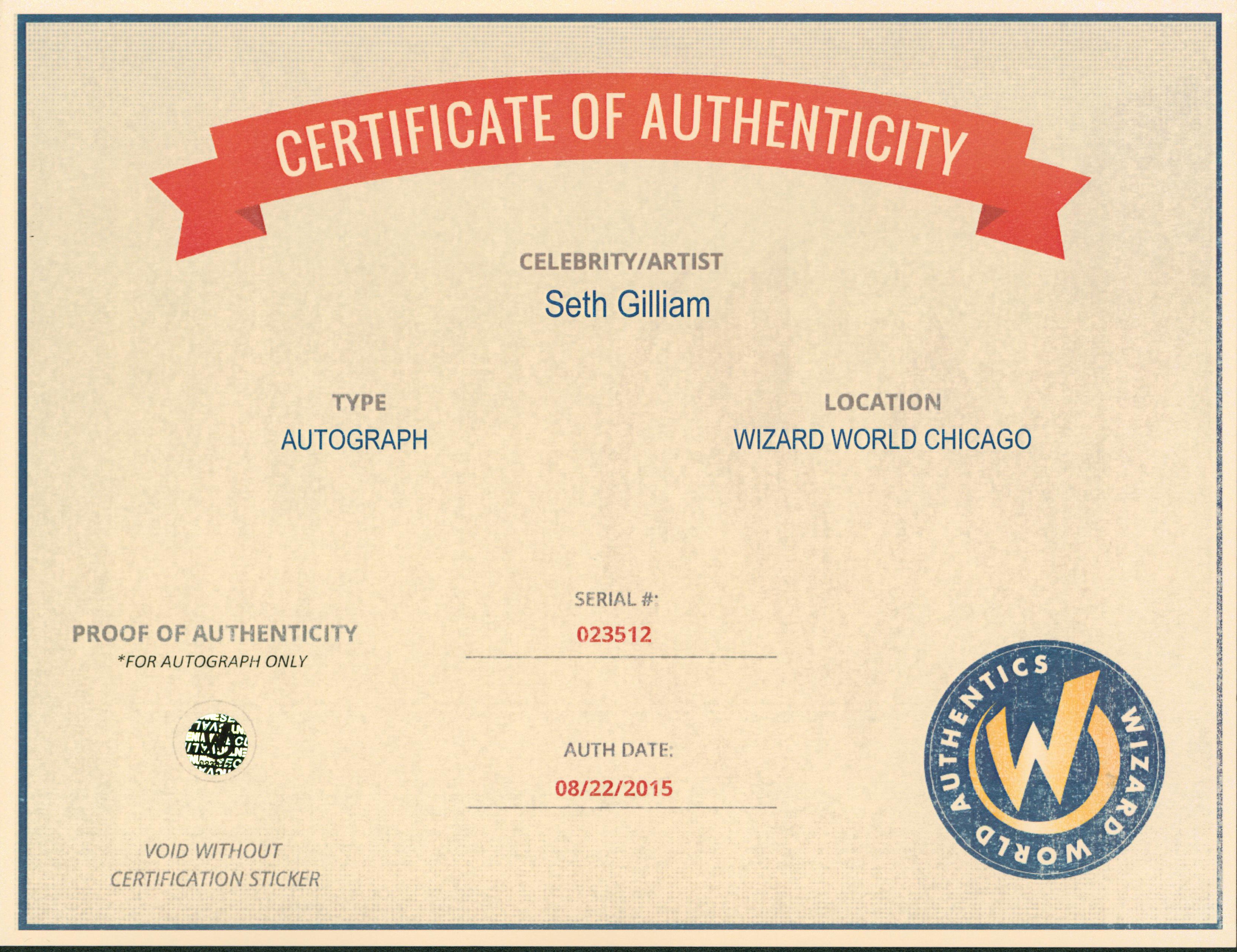 Seth Gilliam The Walking Dead Authentic Signed 8x10 Photo Wizard World 2