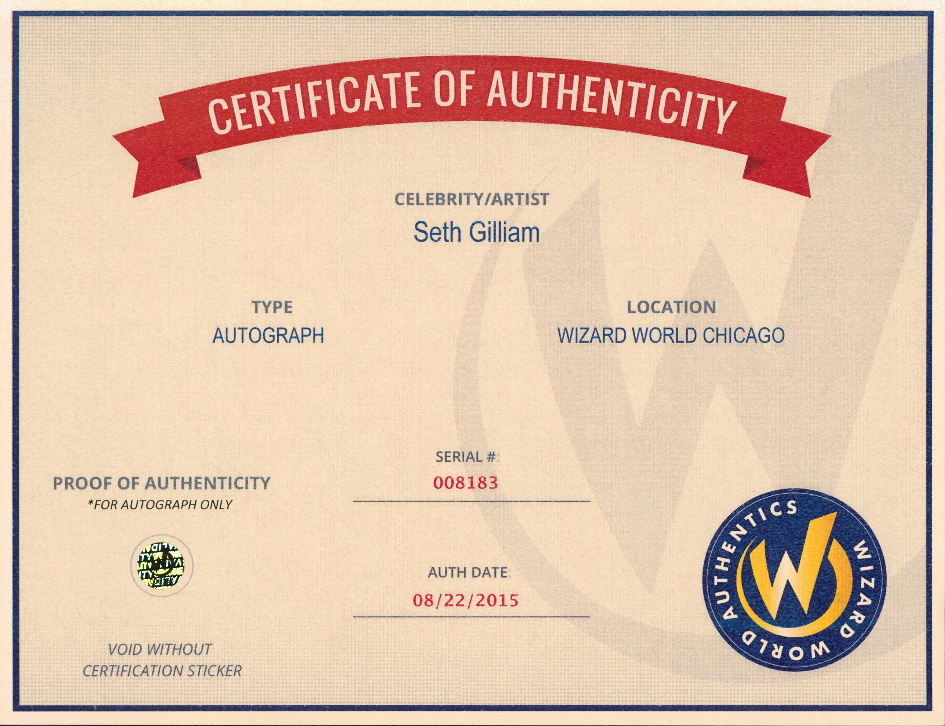 Seth Gilliam The Walking Dead Authentic Signed 8x10 Photo Wizard World #008183