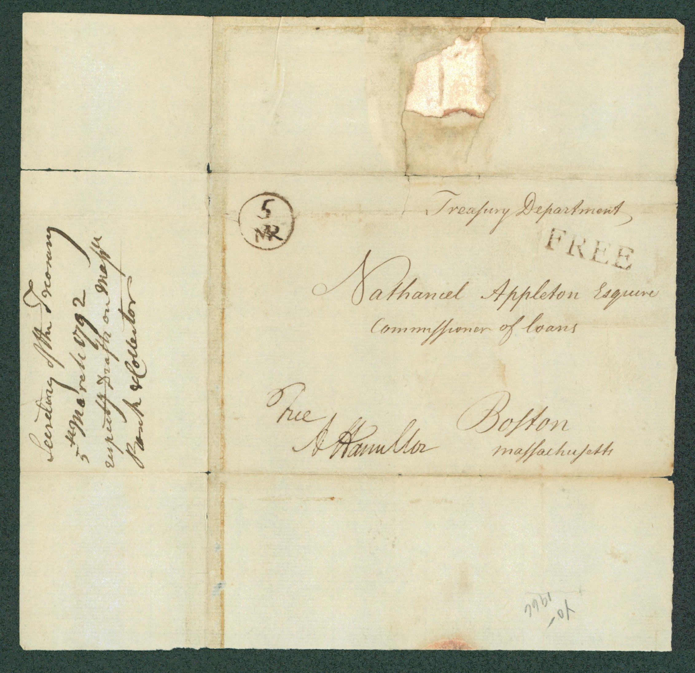 Alexander Hamilton Authentic Signed 3.5x5 Free Frank Envelope JSA #XX20479
