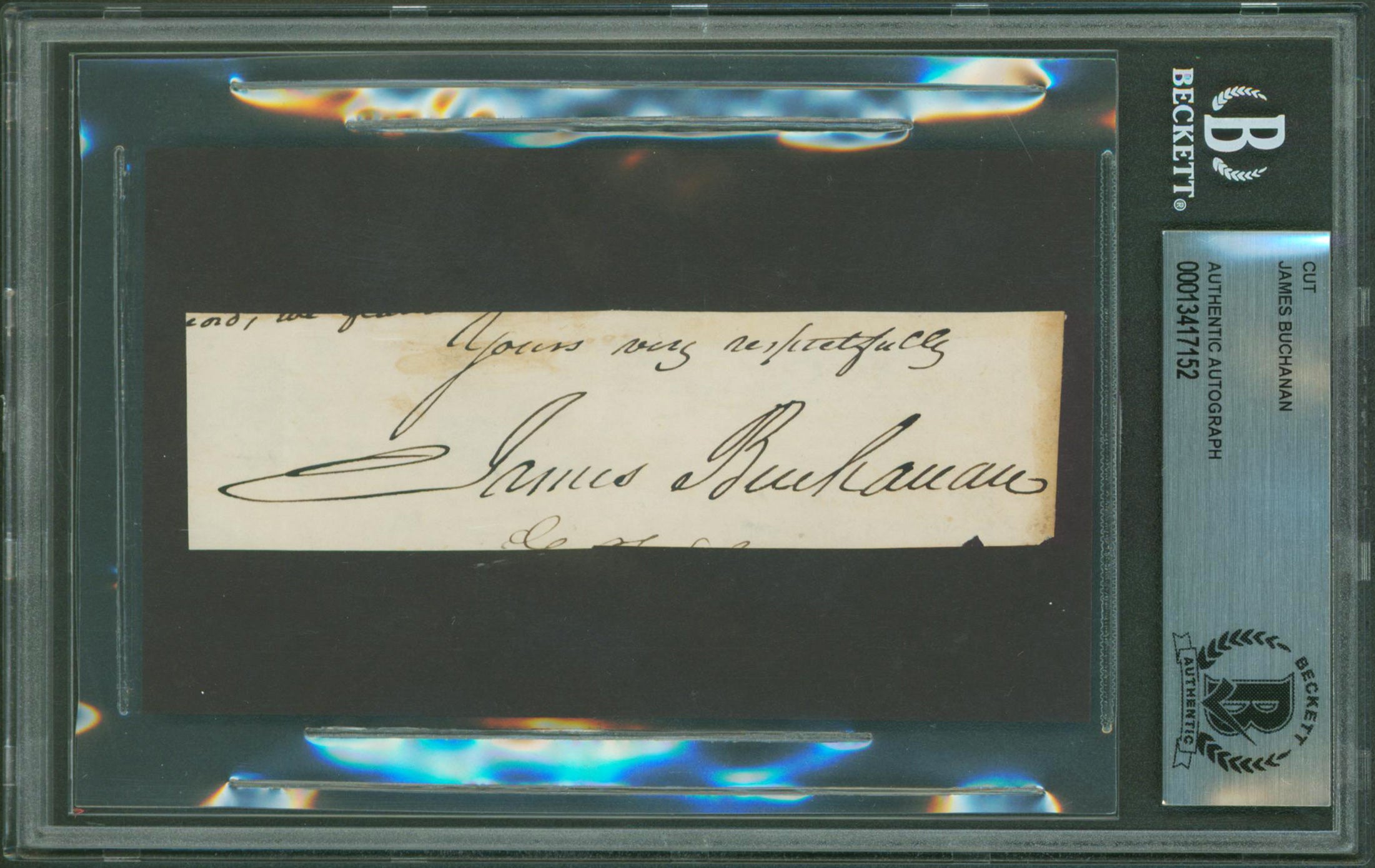 James Buchanan Authentic Signed 1.25x4.5 Cut Signature Autographed BAS Slabbed