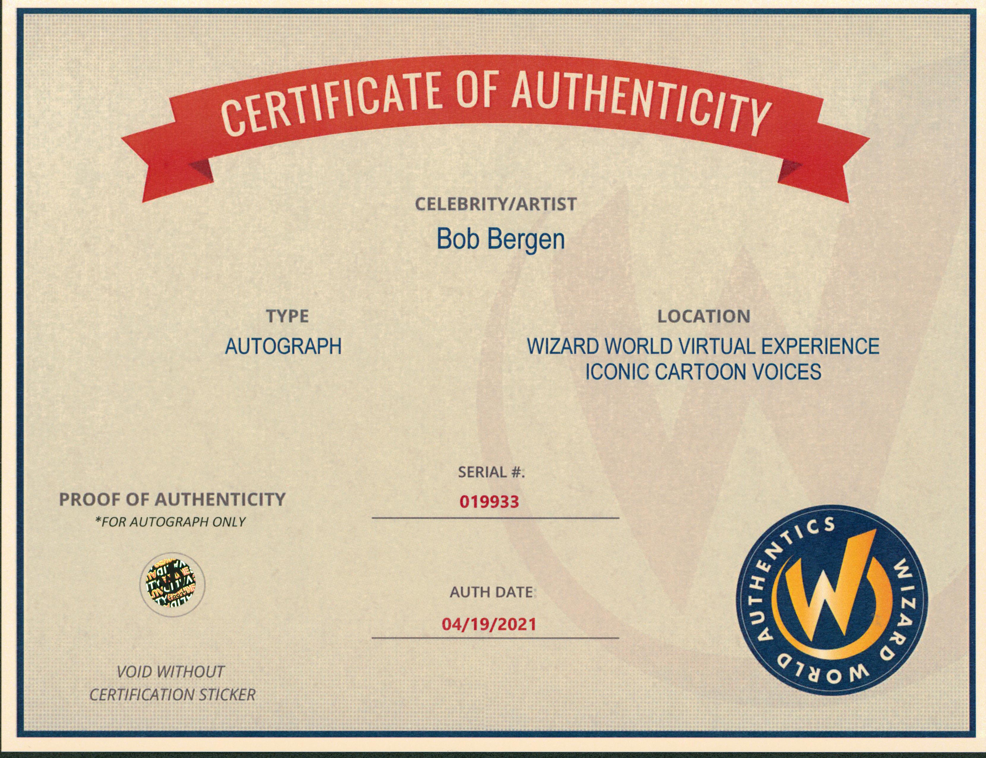 Bob Bergen Looney Tunes Authentic Signed 8x10 Photo Autographed Wizard World 1