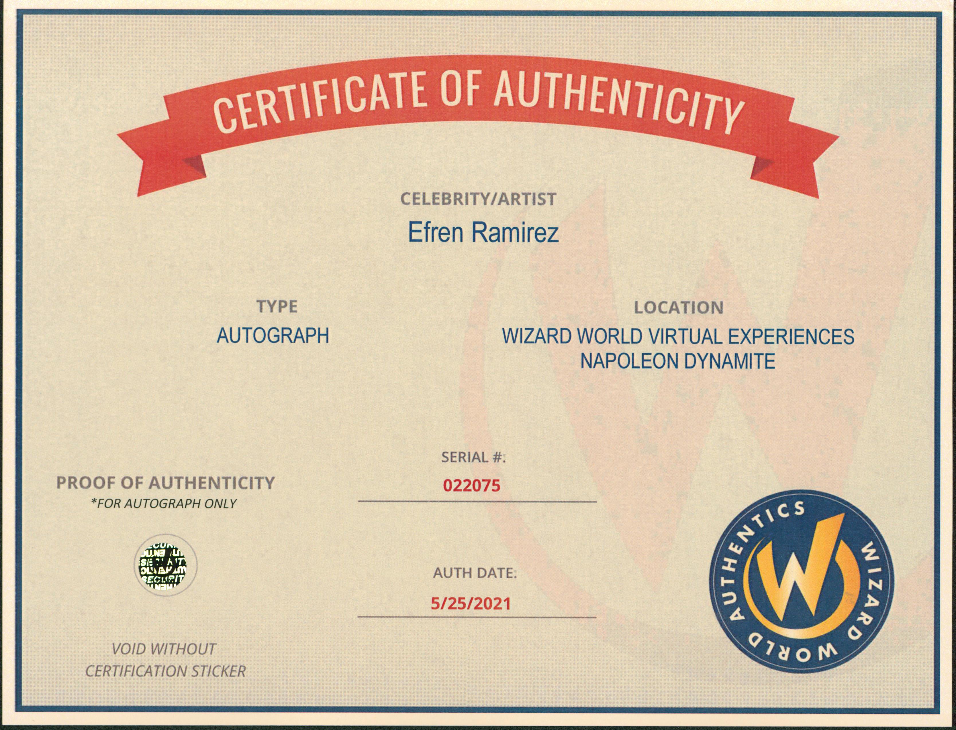 Efren Ramirez Napoleon Dynamite "Gosh!" Signed 8x10 Photo Wizard World #022075