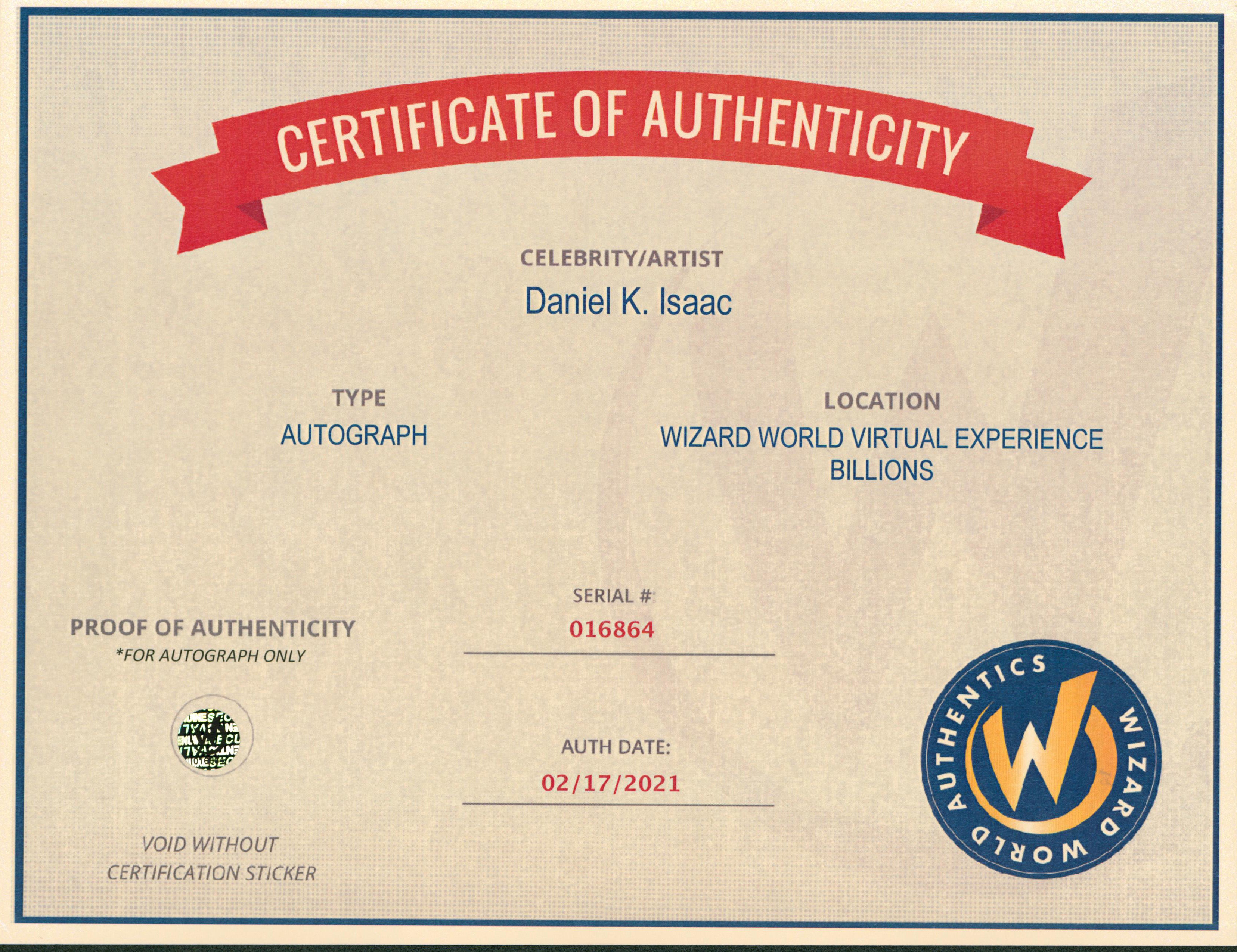 Daniel Isaac Billions Authentic Signed 8x10 Photo Autographed Wizard World 4