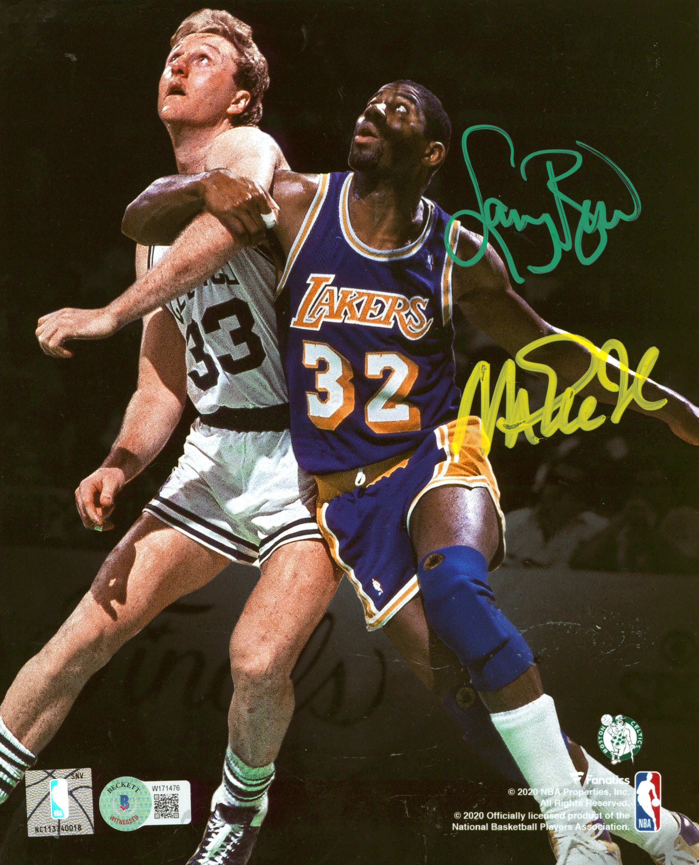 Magic Johnson & Larry Bird Signed 8x10 Vertical Spotlight Photo BAS Wit #W171476