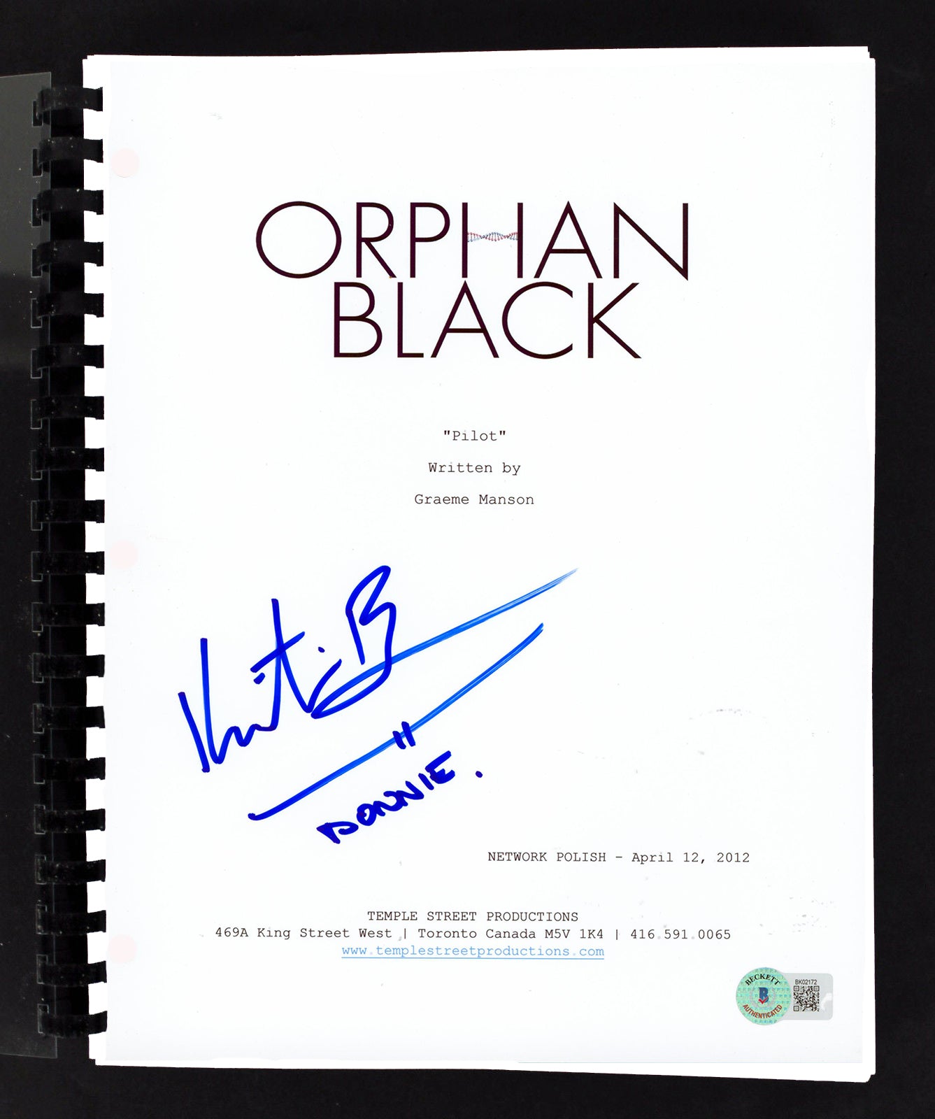 Kristian Bruun Orphan Black "Donnie" Authentic Signed Movie Script BAS #BK02172