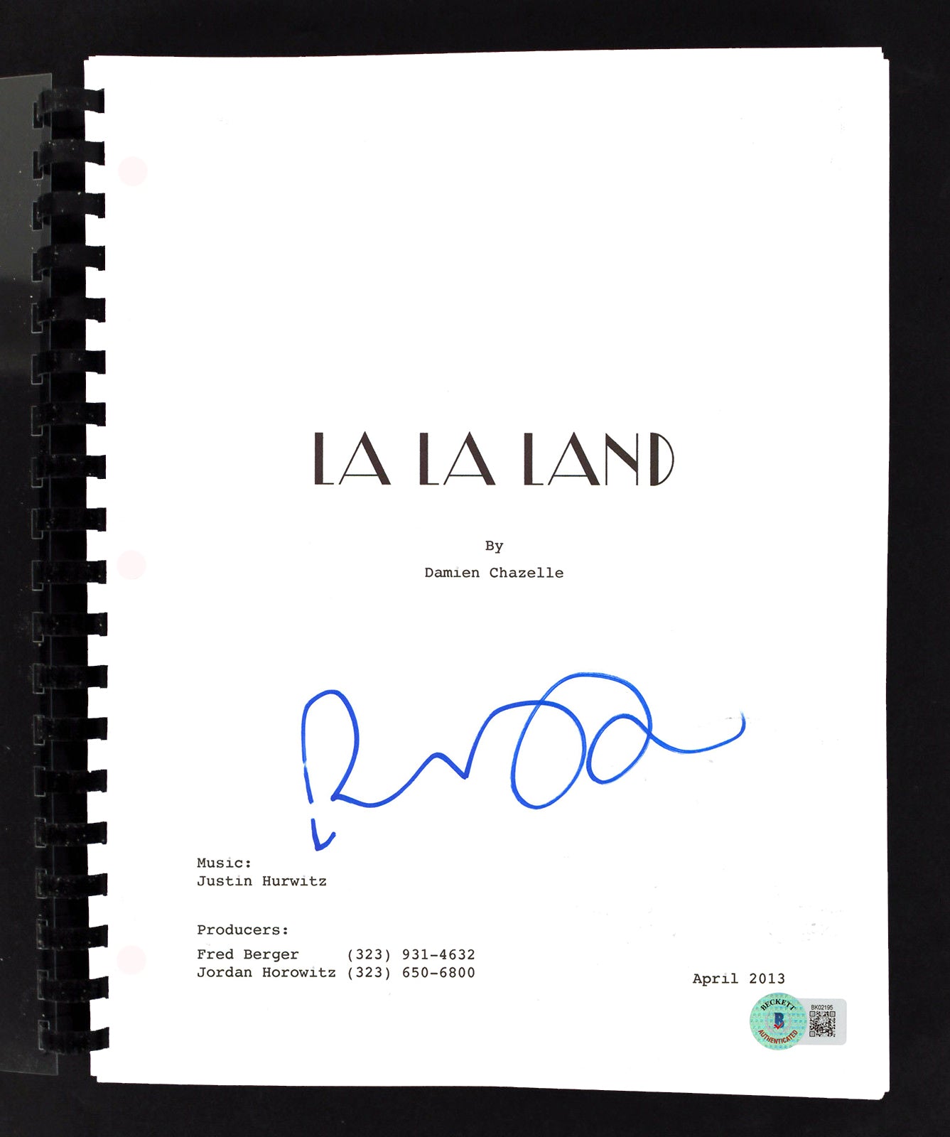 Rosemarie DeWitt La La Land Authentic Signed Movie Script BAS #BK02195