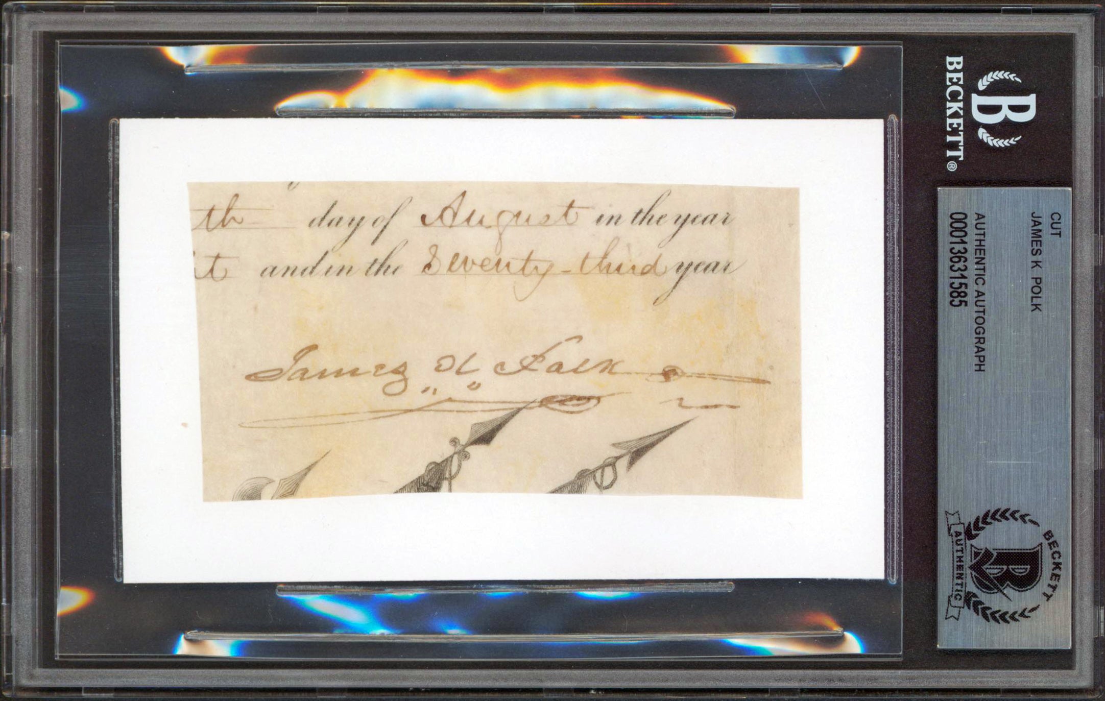 James K. Polk Authentic Signed 2x4 Cut Signature August 1848 BAS Slabbed