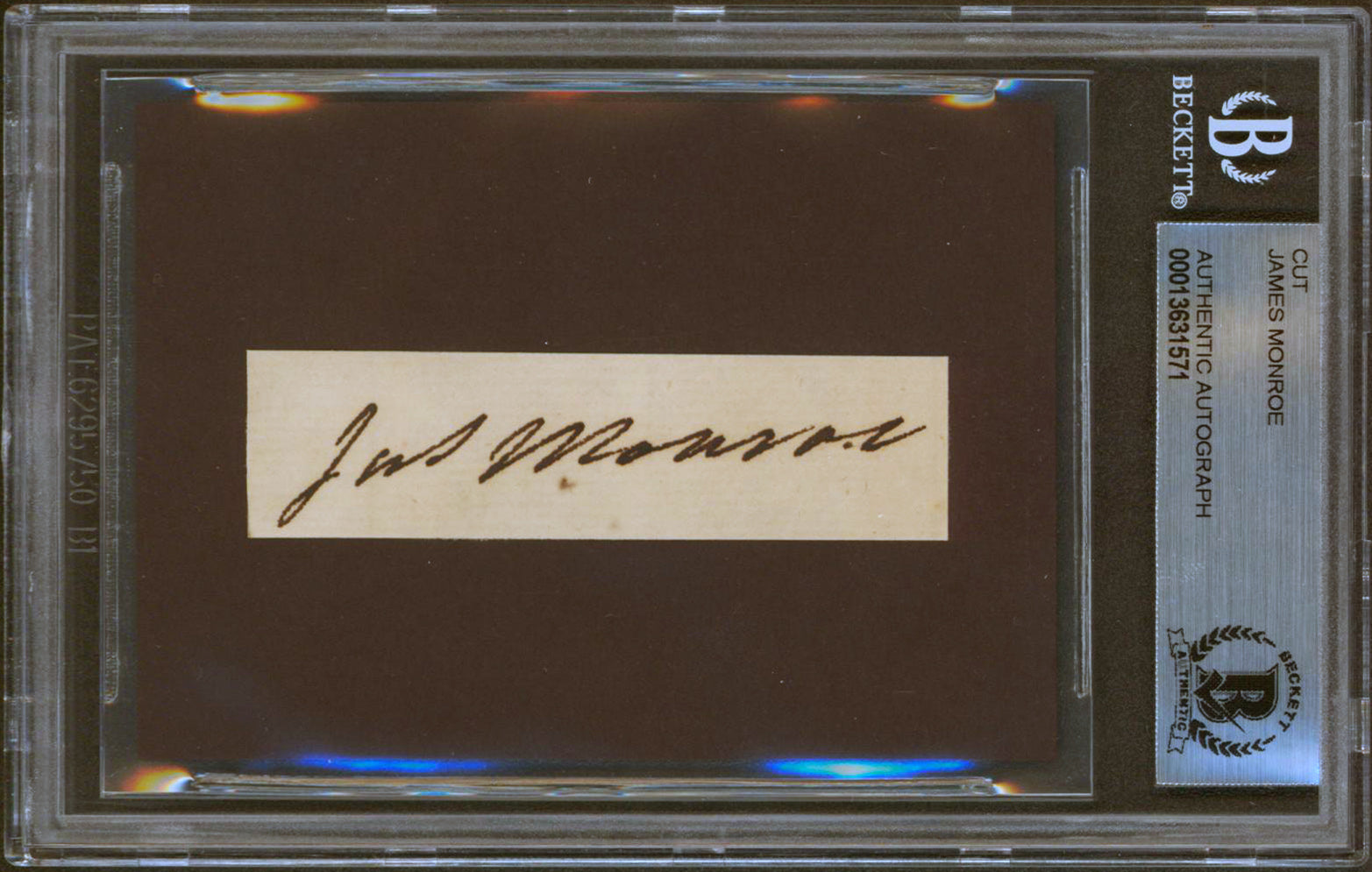 James Monroe Authentic Signed .75x1.7 Cut Signature Autographed BAS Slabbed